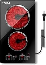 Double Burner Electric Cooktop Plug in 2000W, 110V~120V Countertop Stove, Electric Stove 2 Burner for Cooking, 110 volt Kitchen Stove 12inch Built-in Countertop with Timer, Peak, Pause