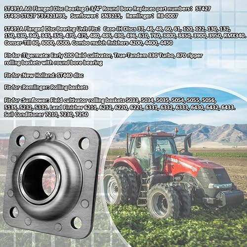 Miniatura 5 de ST491A Unidad de rodamiento de brida de grada de disco de orificio redondo de 1-34 "para aplicaciones agrícolas El girasol reemplaza FD209RA