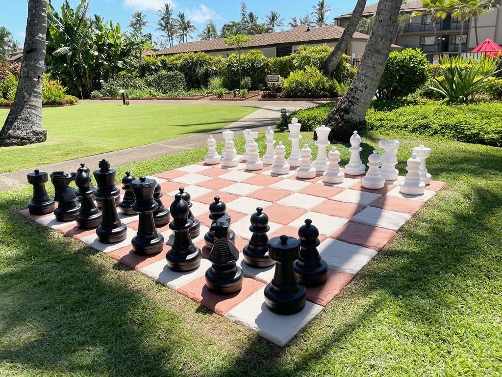 Chess House Giant Set Premium Pieces 25 inch King - Black and White - Complete with 32 Pieces - All Weather Indoor Outdoor - Home Park Resort Campground - Weightable - E060