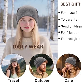ZLYC Pure Wool Slouchy Beanie Hat for Women Men Seamless Winter Skull Cap