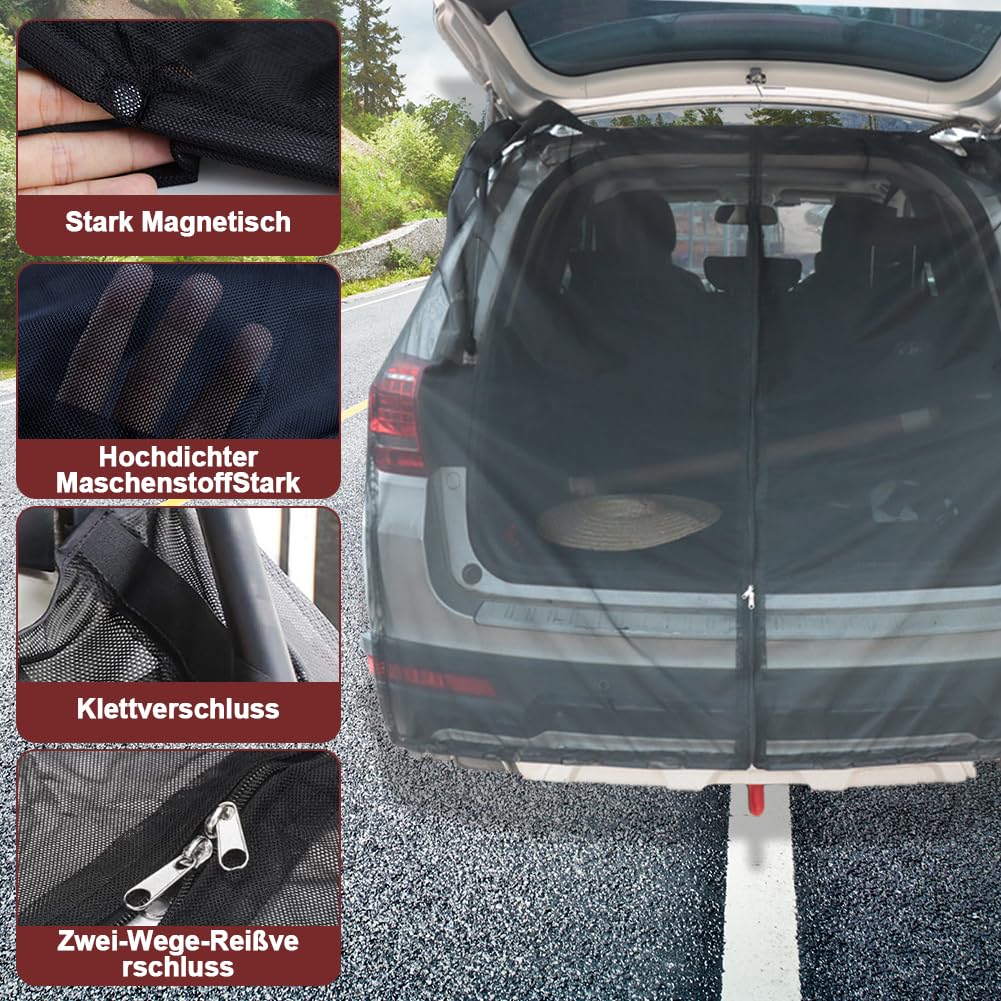 Copertura per portellone con zanzariera, 180x150cm Copertura per porta a battente del bagagliaio Protezione solare, Zanzariera magnetica per auto, Tenda divisoria per auto Protezione solare