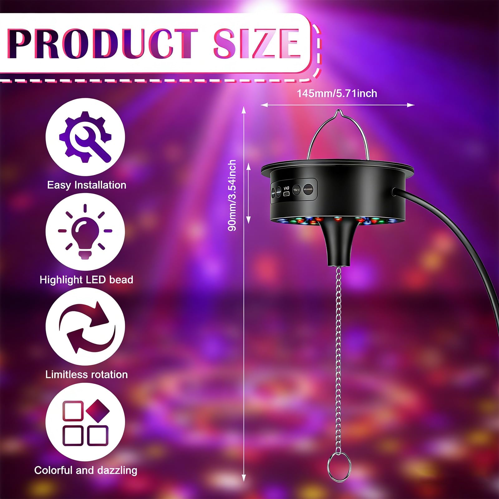 Motore Rotativo a Sfera Da Discoteca: Motorino Elettrico Da Palla Stroboscopica, Motore a Sfera per Specchi Con 30 Luci LED E Telecomando per Decorazioni per Feste, Dj, Pub, Bande, Discoteche, KTV