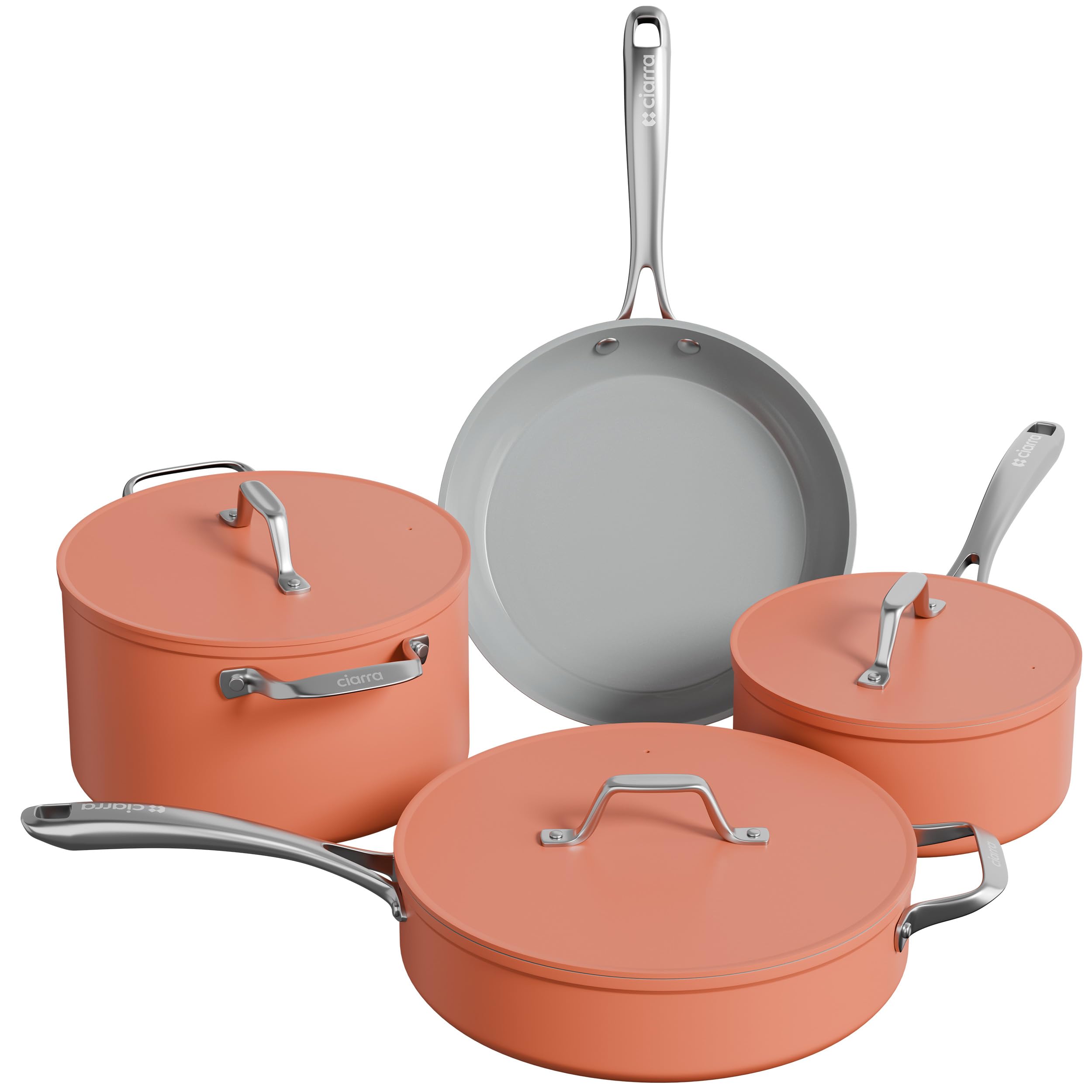 Ciarra Orange Beyond Cookware Set Nonstick Induction Hob Pots And Pans Set With Lids With 24Cm Dutch Oven, 26Cm Frying Pan, 28Cm Saute Pan, 20Cm Saucepan,