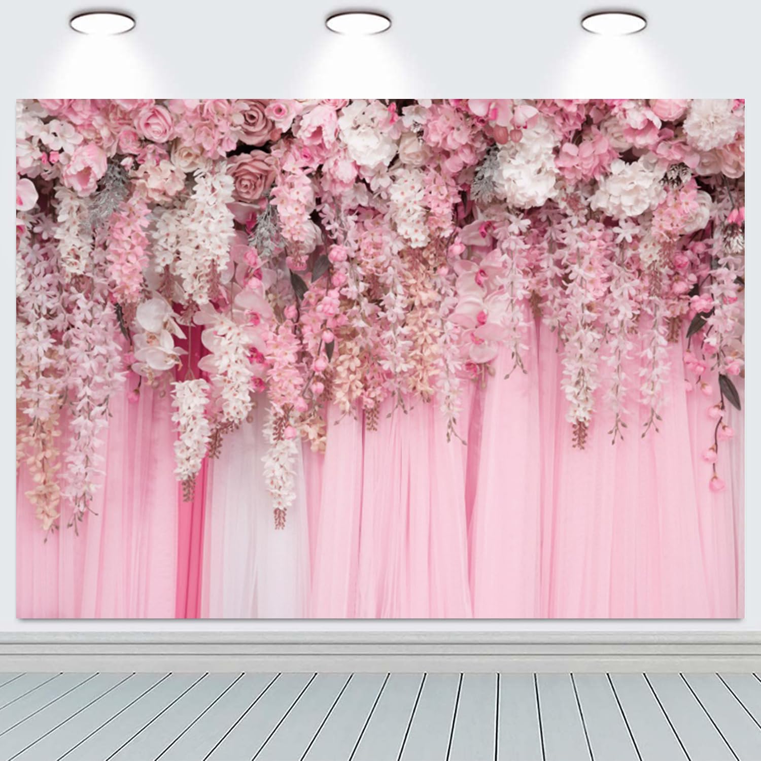 3x2.4m Toile de Fond Mur de Fleurs Rose Rideau Photographie Florale Fond Filles Rose Douche Nuptiale Mariage Anniversaire Fleurs Bébé Fille Bébé Shower Décorations Bannière Photo Booth Props