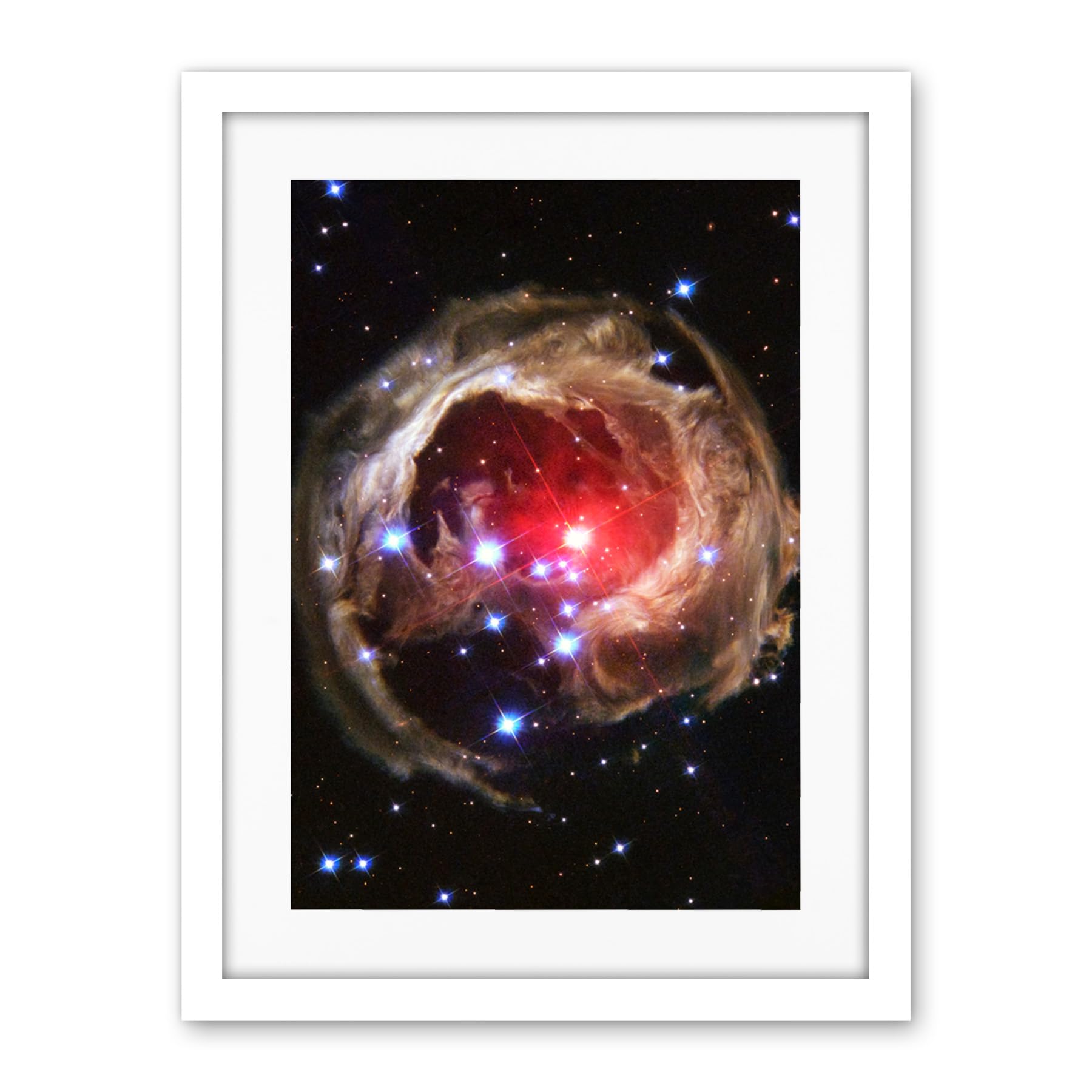 Artery8 Hubble Space Telescope Image Light Echo Illuminates Dust Spiral Around Red Supergiant Star V838 Monocerotis Explosion Artwork Framed Wall Art Print 18X24 Inch