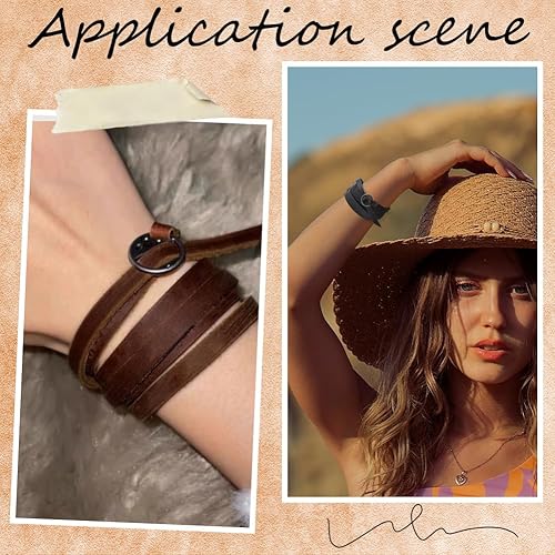 Miniatura 6 de Pulseras de cuero genuino, modernas y apilables, estilo occidental, ajustable, estilo bohemio, en capas, armadura de brazo, brazalete punk vintage