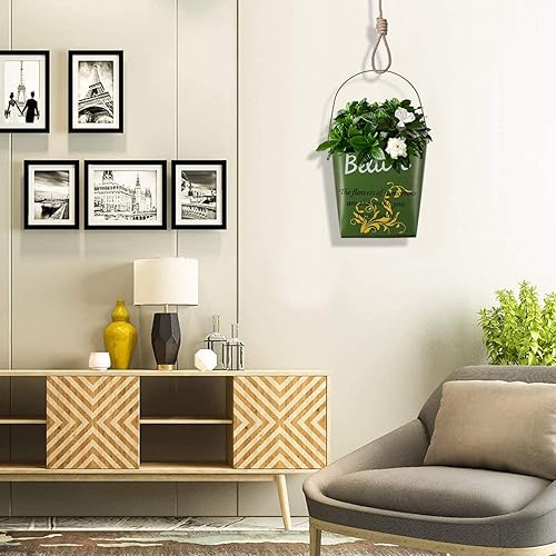 Miniatura 5 de Cubo de flores de hojalata colgante para flores, soporte para flores de pared, maceta colgante de hierro, contenedor de flores colgante, maceta