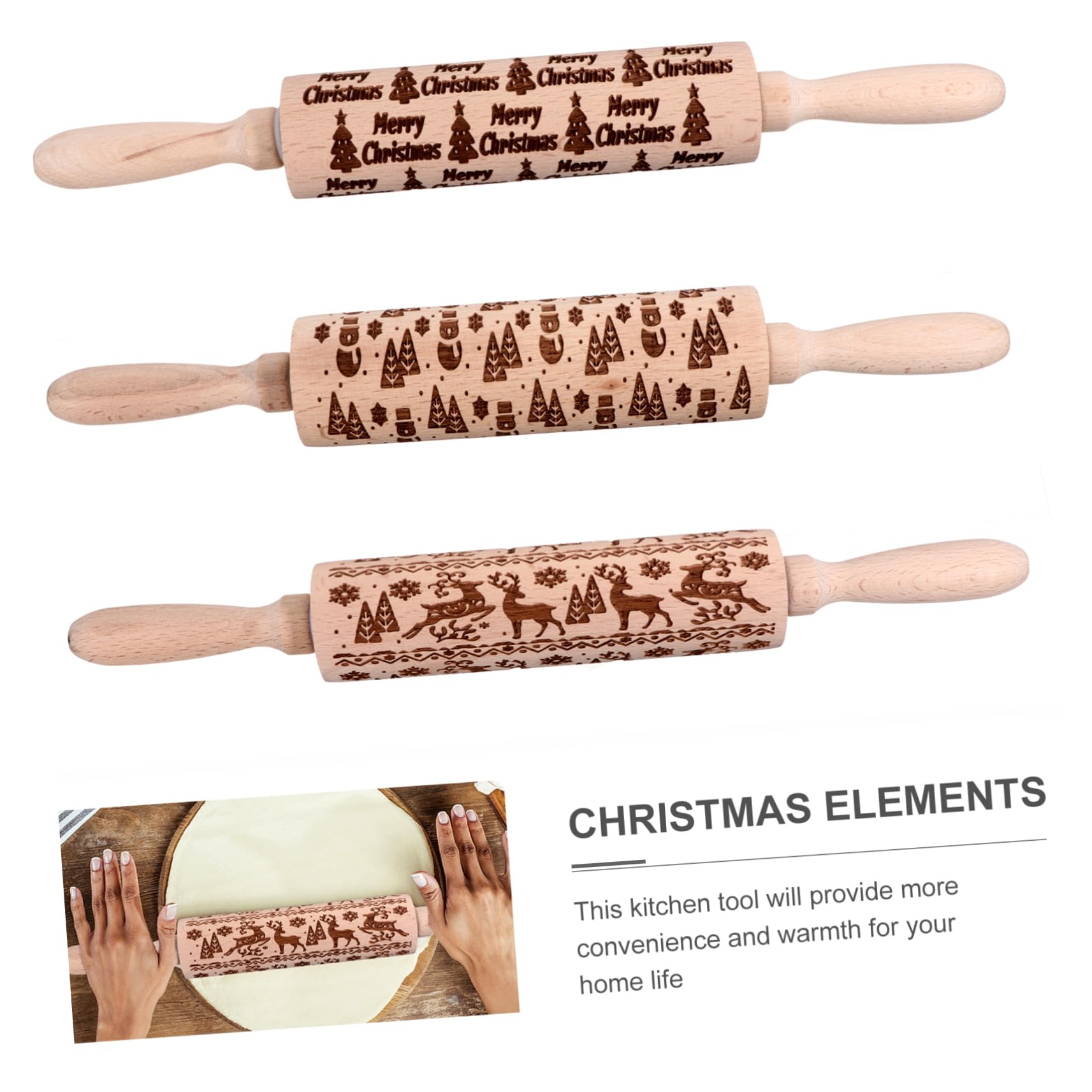 Cabilock Rodillo De Amasar De Madera Resistente y Duradero Perfecto Para Navidad y Repostería