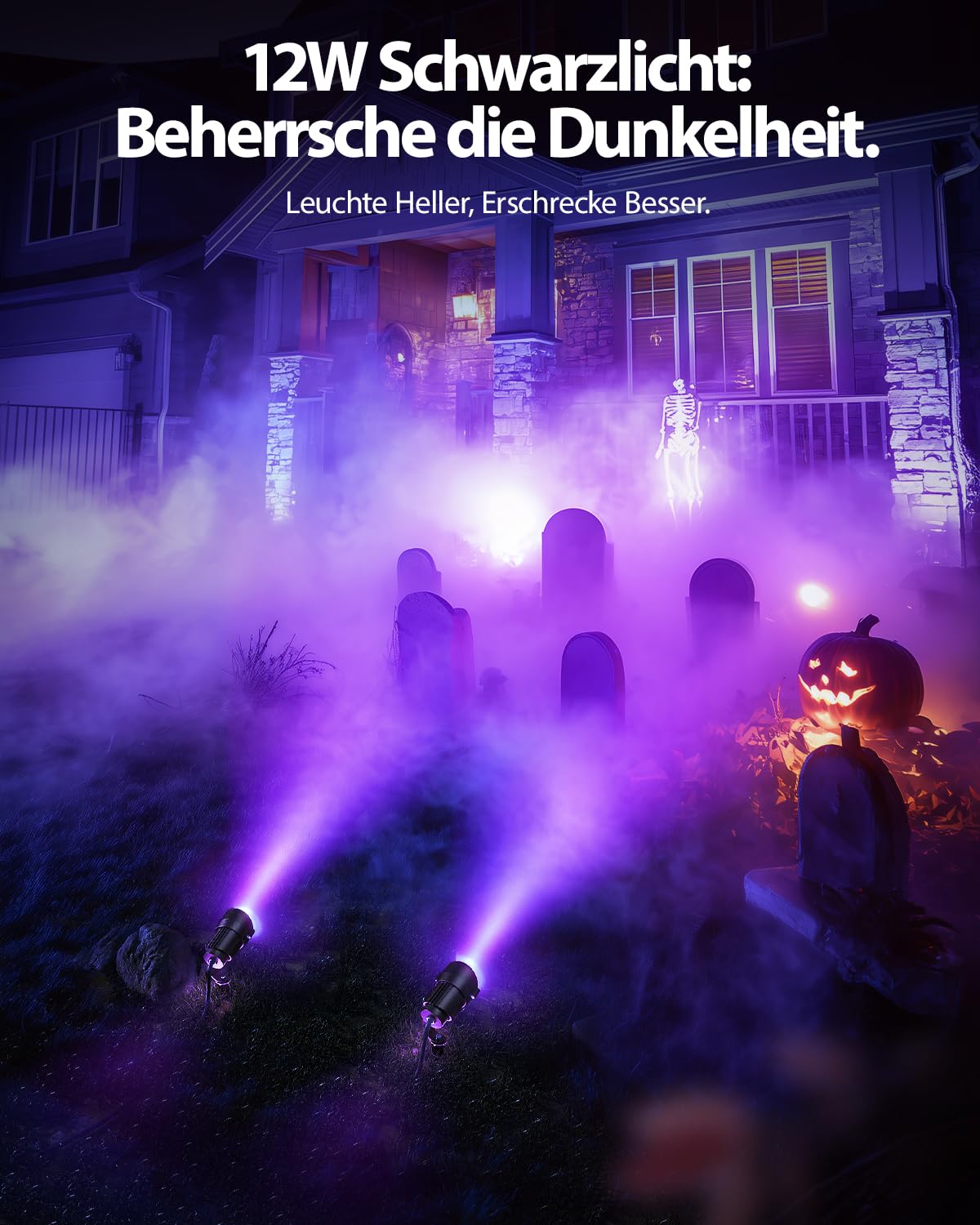 12W Schwarzlichtlampe mit 1.5M Kabel Stecker, Schwarzlicht Strahler Gartenstrahler Wasserdicht, 270° Drehwinkel Schwarzlicht Halloween Strahler für Party, Leuchtreklame, Neonfarben, Garten