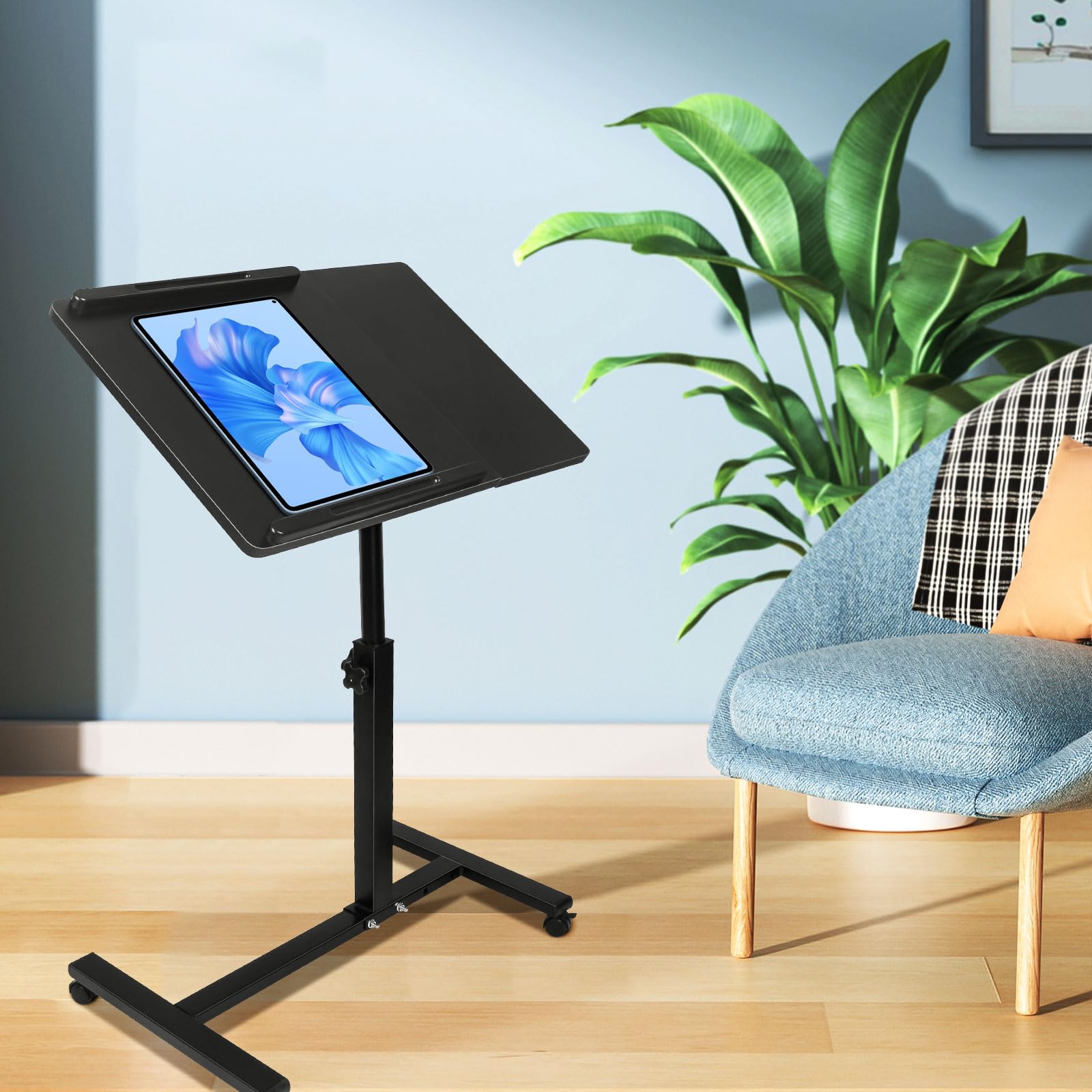 LANTUS Mesa auxiliar ajustable en altura con ruedas, para comer en la cama del sofá, para discapacitados, bandeja de comedor cama médica, tableta médica ajustable, 70 x 44 x 95 cm, color negro