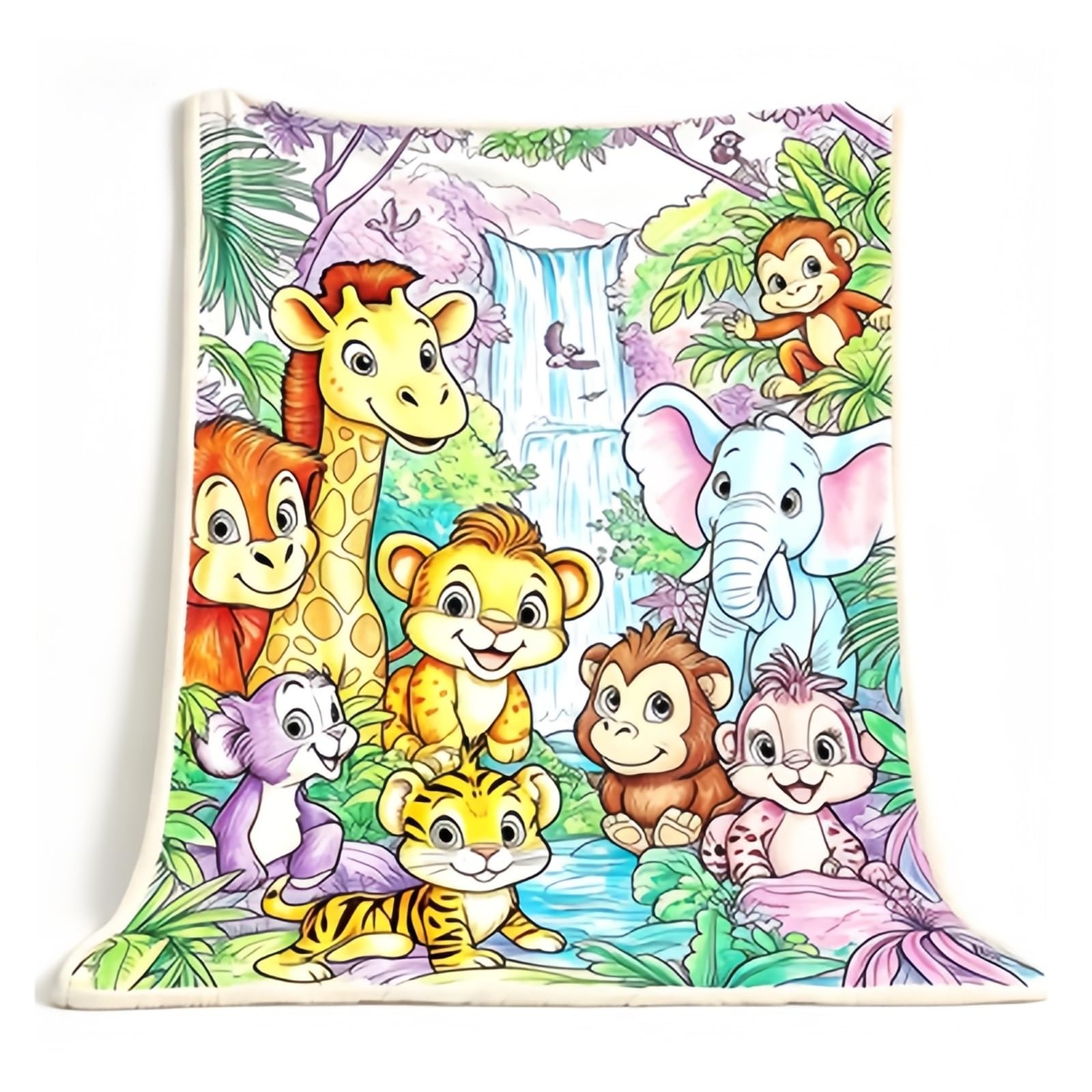 coperta da colorare Simpatica coperta da tiro in stile libro colorare con animali della giungla(180x220cm70x86in)