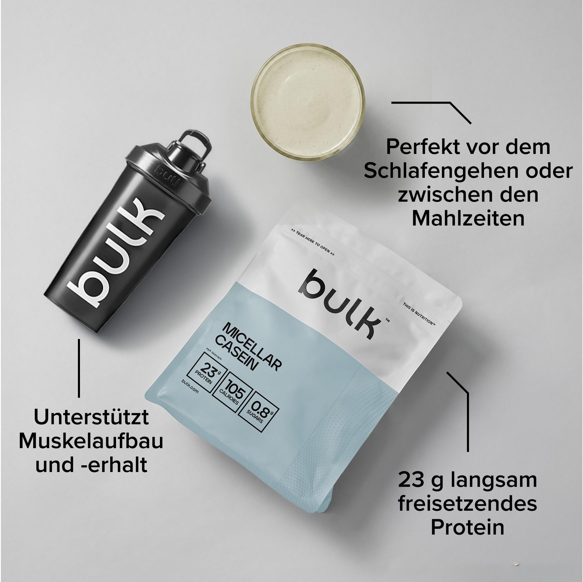 Bulk Mizellares Kasein, Casein Protein Pulver, Eiweißpulver, Geschmacksneutral, 500 g, Verpackung Kann Variieren