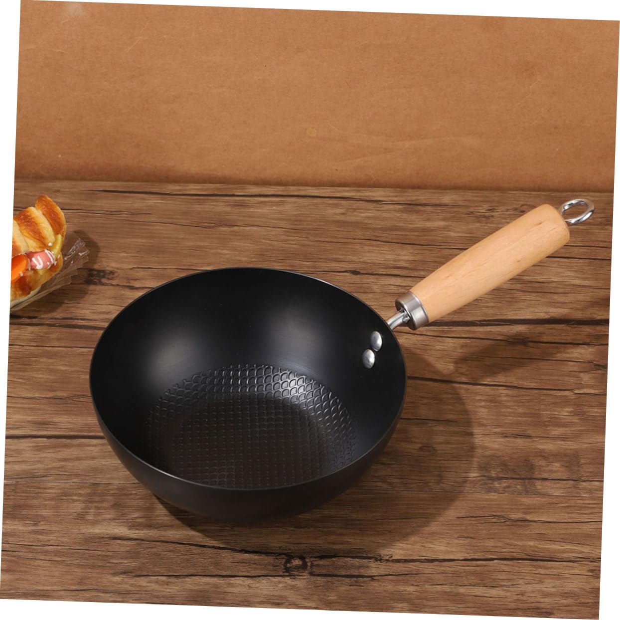Antihaftbeschichtete Bratpfanne, Wok-Pfanne, Grillpfanne mit Griff, für Küche und Camping, Schwarz (36 x 20 x 7,50 cm)