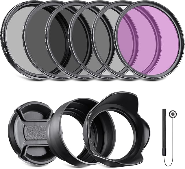 NEEWER 46mm ND Filter Pack and Lens Accessories, ND2 ND4 ND8 UV FLD CPL Filter Kit with Lens Cap