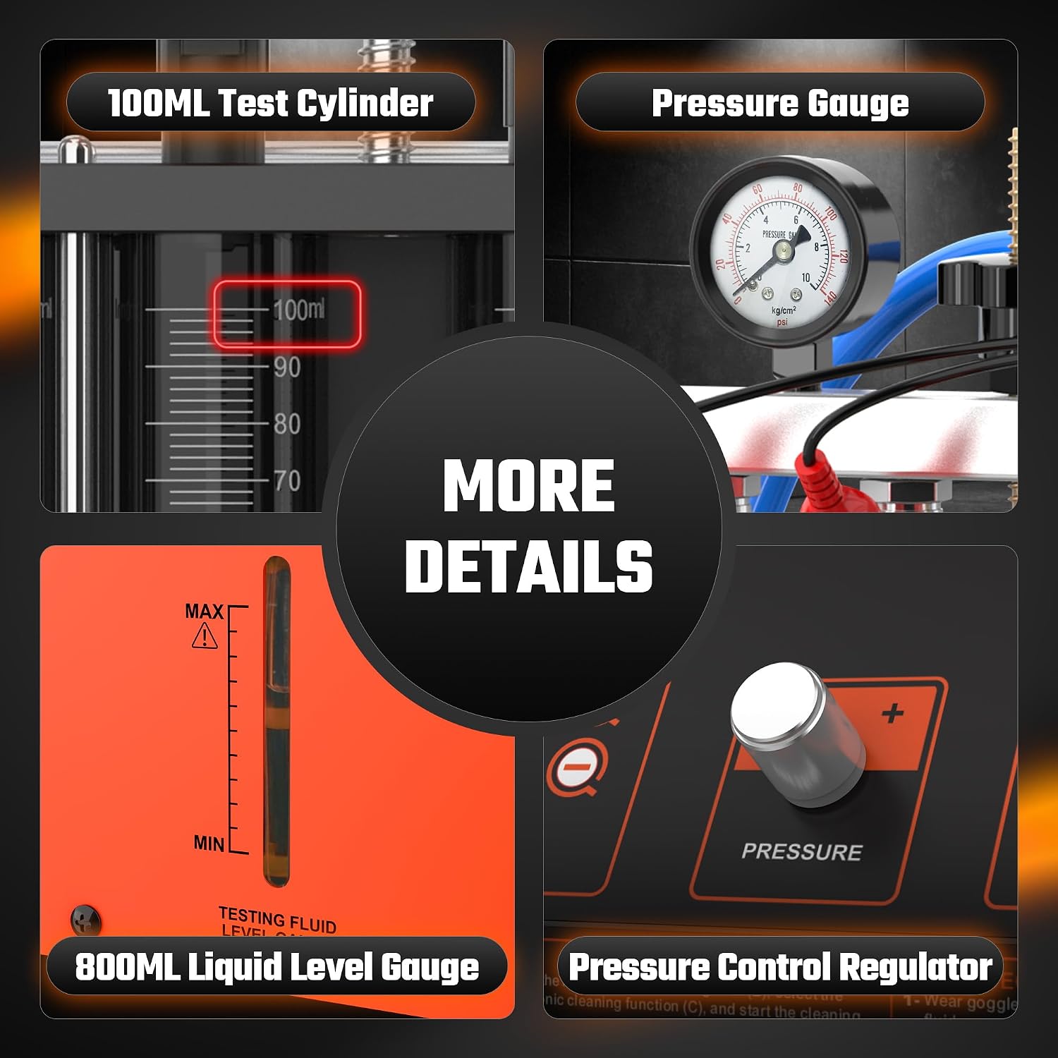 Fuel Injector Cleaner Tester Machine, 13 Test Modes 110V Ultrasonic Fuel Injector Cleaner Kit with Heating, 4-Cylinder Auto Fuel Injector Tester for Diesel Gasoline Car Motorcycle