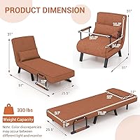 Vista 30 de KOMFOTT Sofá cama convertible 4 en 1 plegable con respaldo ajustable de 6 posiciones, tumbona tapizada con almohada extraíble, sofá reclinable