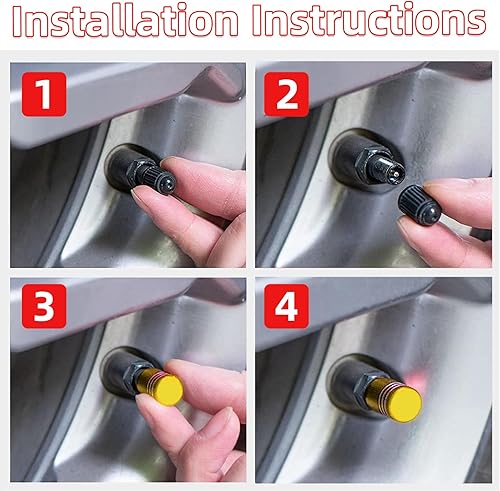 Miniatura 6 de 4 tapas de válvula de neumático, cubierta de válvula a prueba de polvo con anillo de goma, resistente a la corrosión, a prueba de fugas, cubiertas