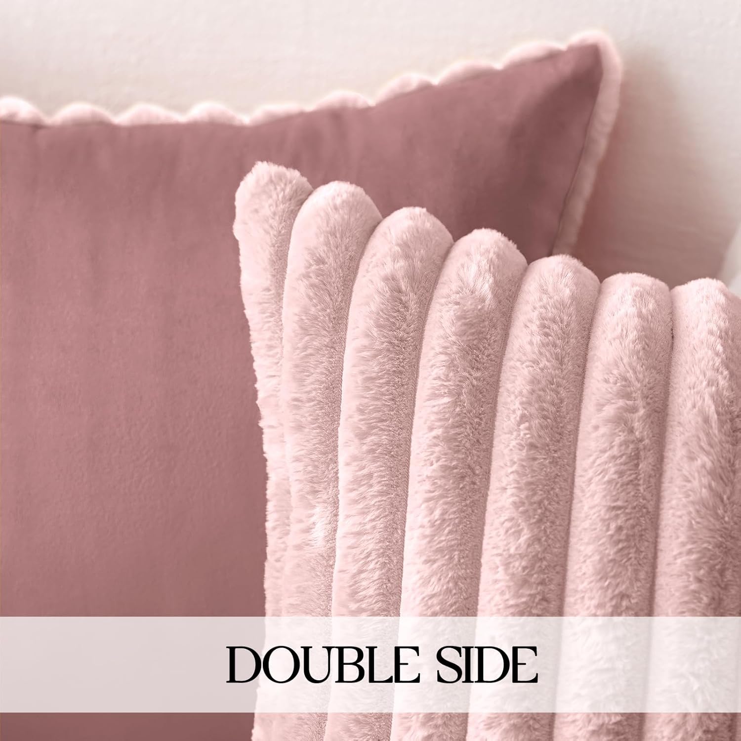 MOSAYT Spring Faux Fur Throw Pillow Covers 22x22 Inch Set of 2, Soft Square Fluffy Striped Modern Decorative Pillow Covers for Sofa Bedroom Living Room, Blush Pink