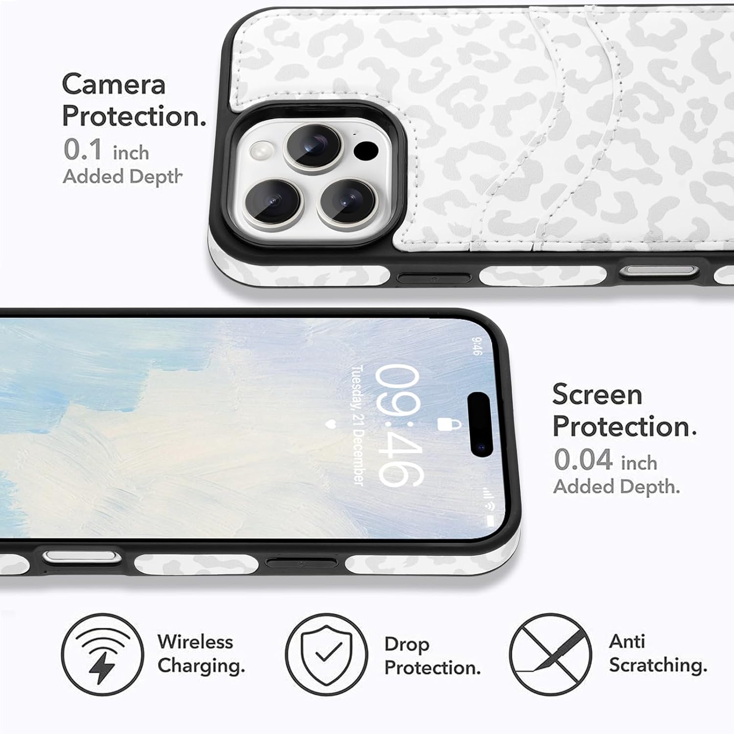 MOWIME Compatible with iPhone 16 Pro Max Wallet Case with Card Holder (2 Cards), Cheetah Print Shockproof Soft TPU Protective Cover Women Girls, Leopard Case for iPhone 16 Pro Max 6.9 Inch, White - Image 4