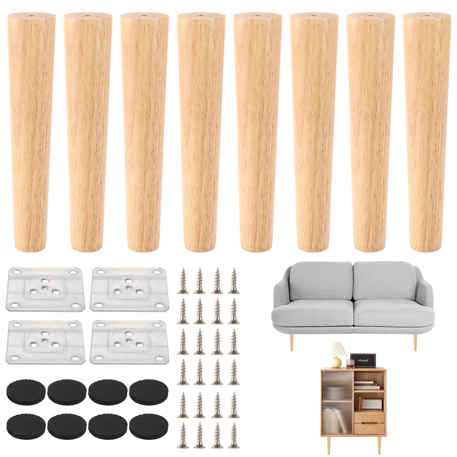 Hoogte Bankpoten Houten Meubelpoten, Set Van 4 Houten Bankpoten Massieve Vervangende Meubelpoten Fauteuil Kast Voeten M8 Bout 15cm