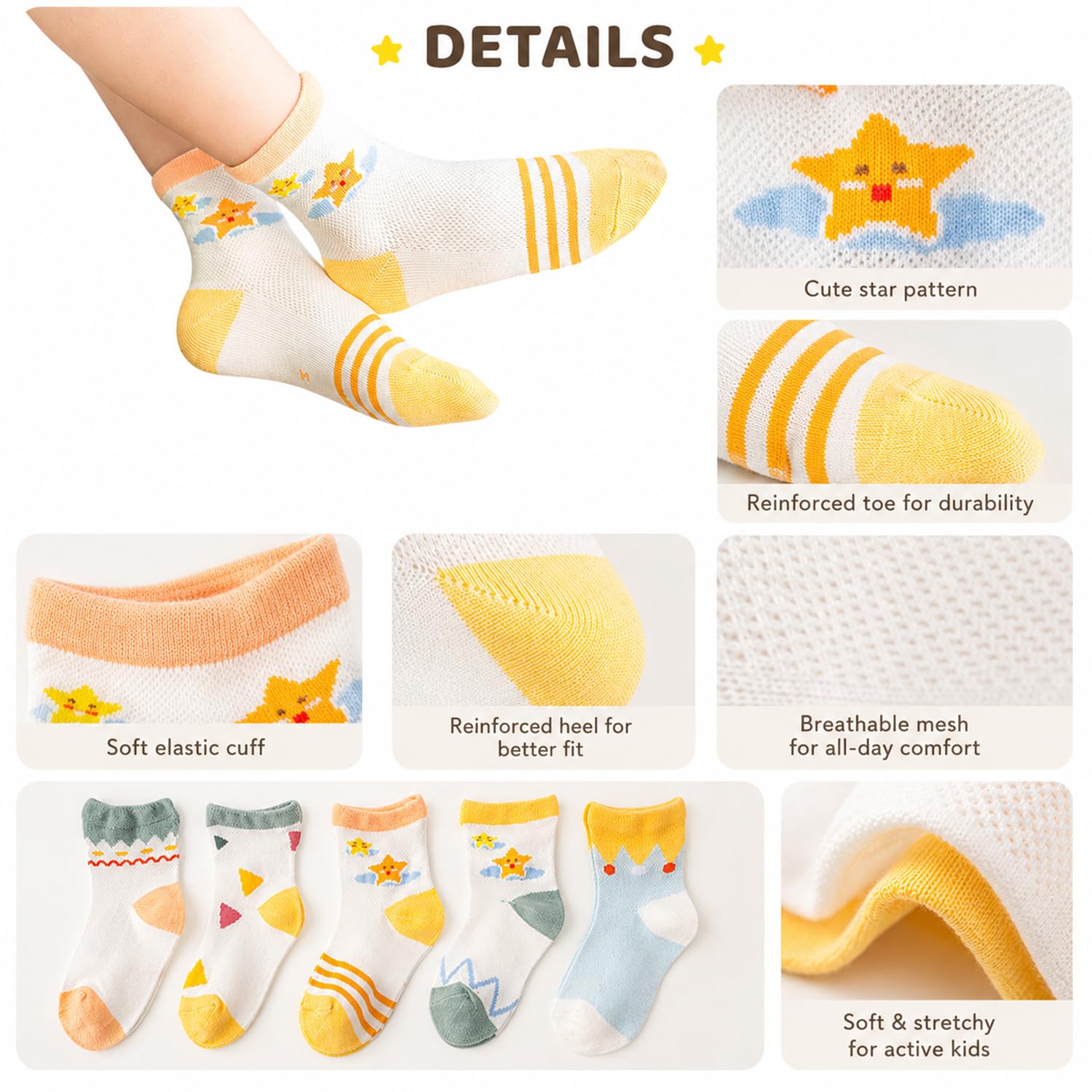 MOMISY 5 Pairs Kids Cotton Crew Socks Soft Breathable Athletic Knit Socks for Toddlers and Boys and girls (IN, Age, 6 Years, 8 Years, Nebula) 2