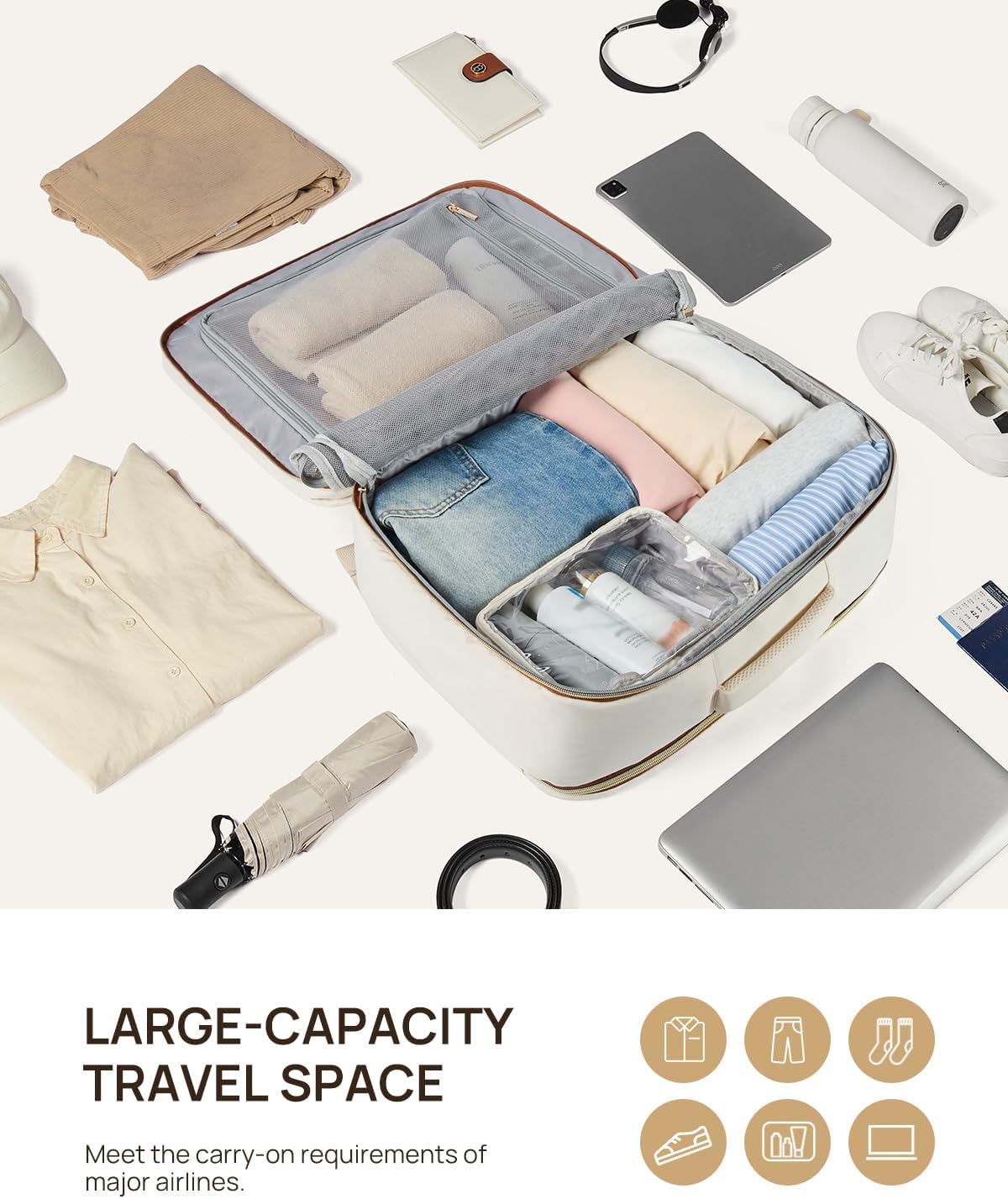 Telena Travel Backpack for Women, 17.3 inch Laptop TSA Carry On Personal Item Size Flight Approved Travel Bag Daypack with Multi-Pockets for Work, Travel, Business, Beige-Brown 17.3 inches Beige-brown image 7 of 7 B0F7KTJJQ5