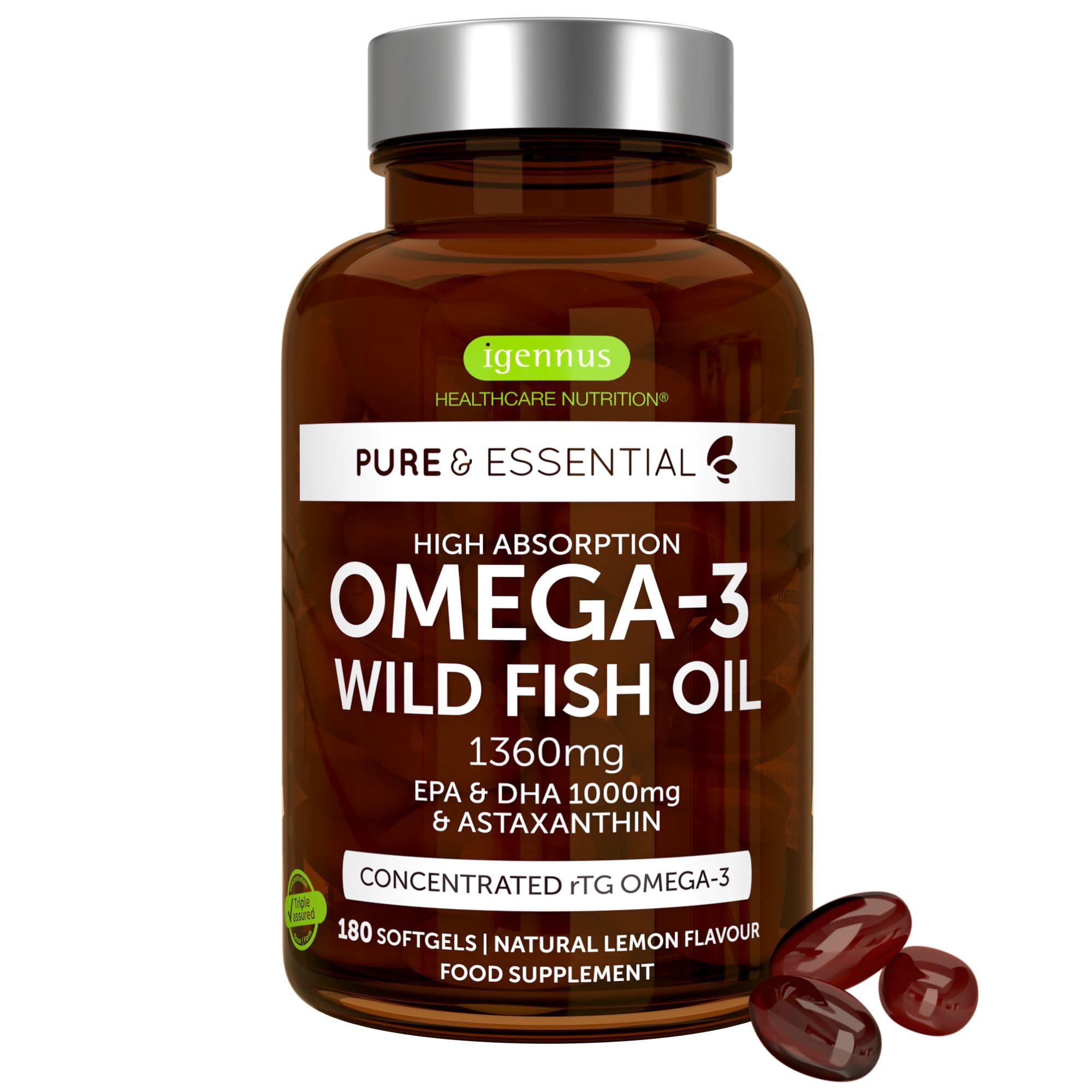 180 cápsulas con 330 mg de DHA, astaxantina y sabor limón