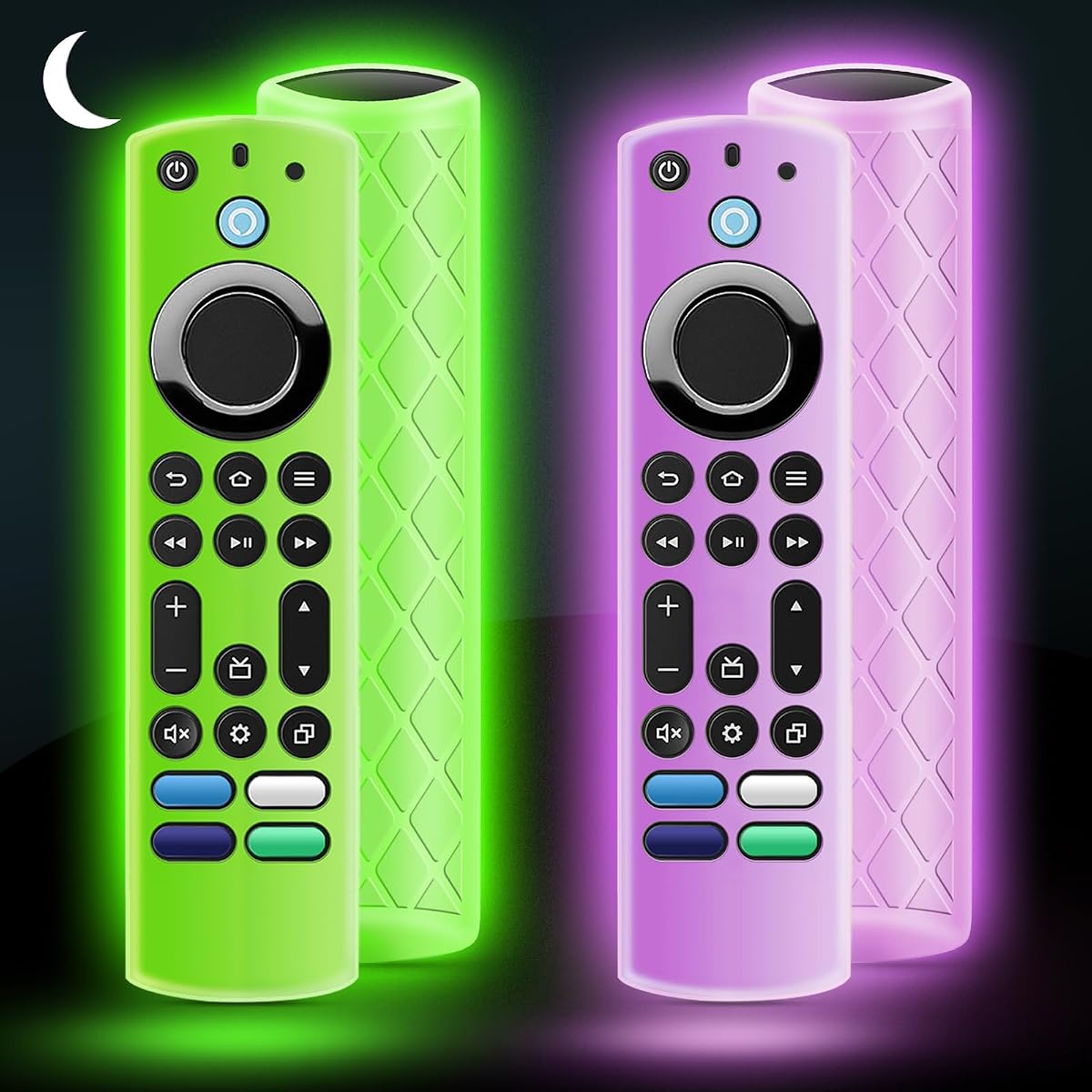 OneBom (2Pcs) Silicone Remote Case Glow in The Dark for 6.2" Firetv 4K Max (2nd)/Insignia/Pioneer/Omni (QLED) Series with Lanyard, Lightweight Anti-Slip Shockproof(Glow Green&Glow Purple)