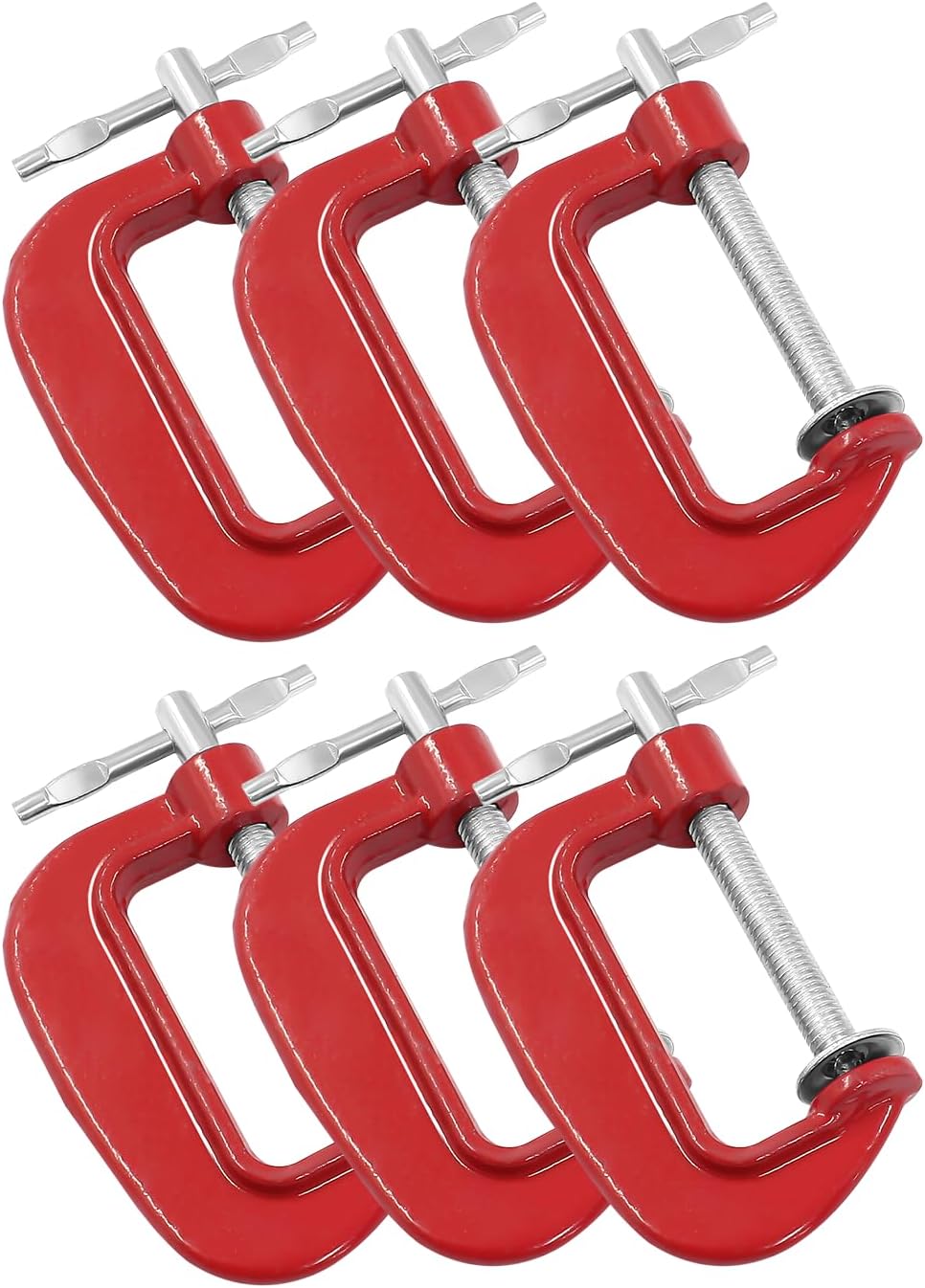 6Pcs Red C Clamp Set 2 Inch Heavy Duty C-Clamp Quality Iron Jaw Opening Clamp Most DIY, Welding, Repairing and Household Clamping Projects