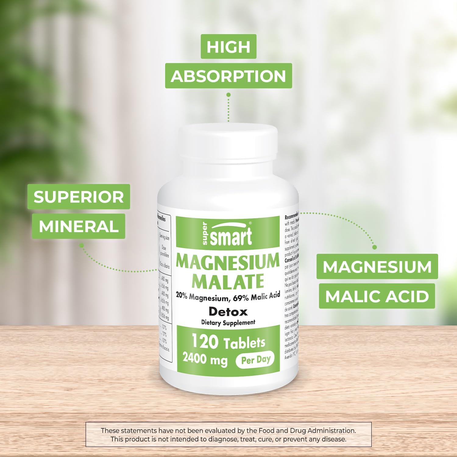 Magnesium Malaat – Uitstekende Oplosbaarheid en Biobeschikbaarheid – Vermindert Vermoeidheid – Zacht voor de Spijsvertering – 20% Magnesium en 69% Appelzuur – Vegan – SuperSmart Magnesium Malaat – Uitstekende Oplosbaarheid en Biobeschikbaarheid – Vermindert Vermoeidheid – Zacht voor de Spijsvertering – 20% Magnesium en 69% Appelzuur – Vegan – SuperSmart