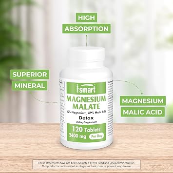 SuperSmart - Magnesium Malate 2400mg per Day (Highly Bioavailable) - Superior Mineral - Magnesium Malic Acid Supplement | Non-GMO & Gluten Free - 120 Tablets