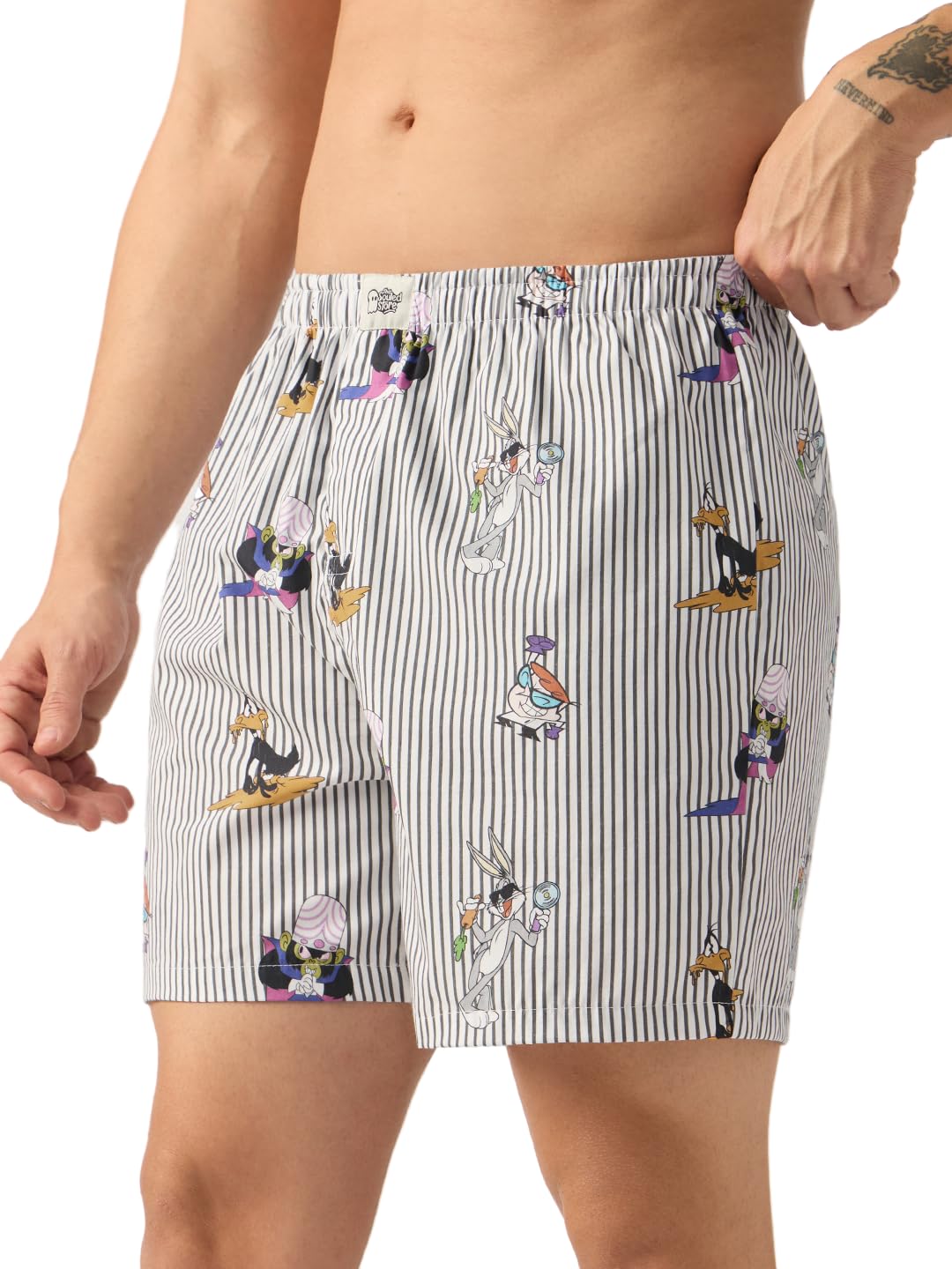The Souled Store Cartoon Network: Ultimate Fun - Boxer da uomo e ragazzo, con elastico in vita, in cotone bianco e nero, vestibilità regolare, leggeri, per tutti i giorni