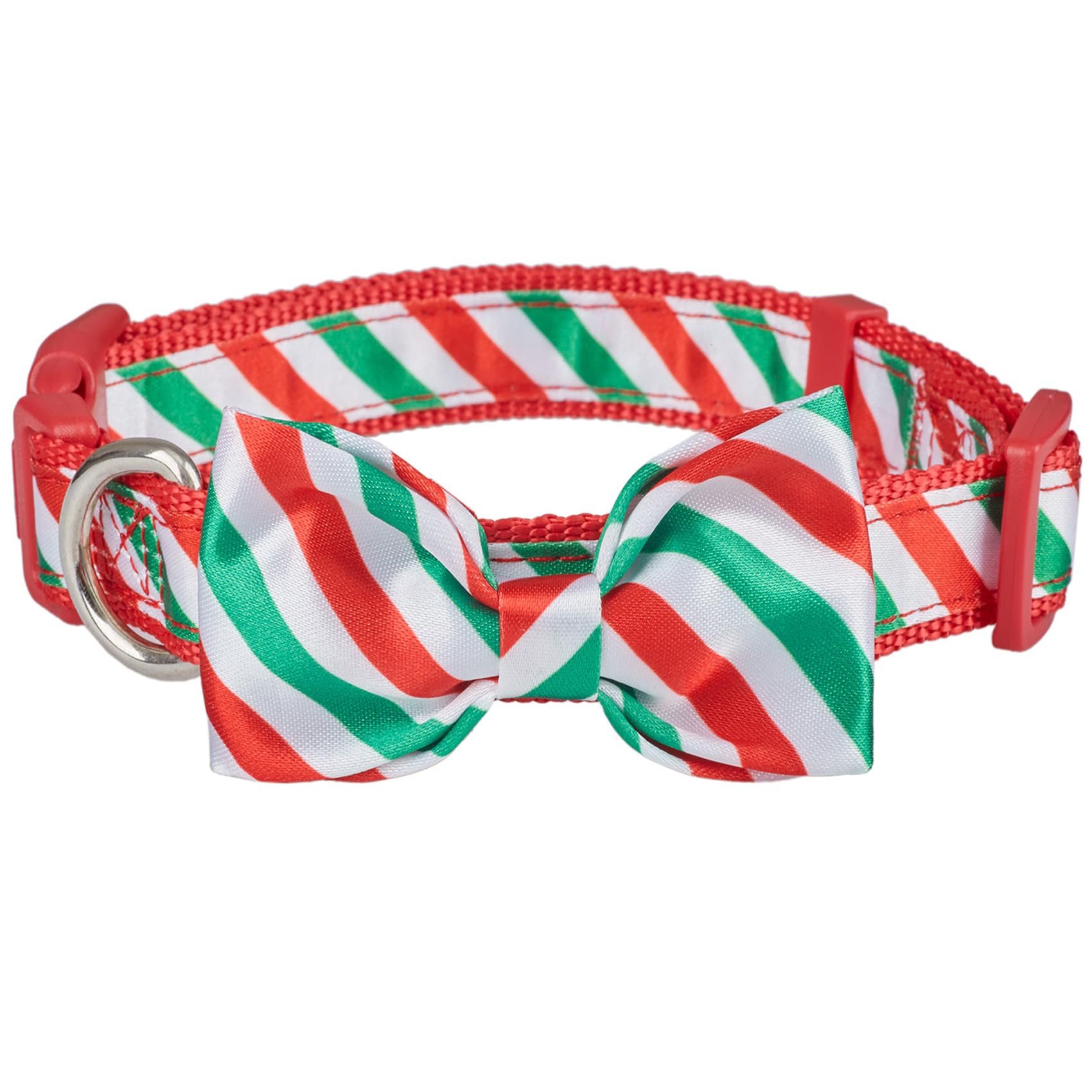 Petiry Christmas Dog Collar - Festive Striped Design with Detachable BowTie, Holiday Accessory for Small Dogs Neck 25-38cm,Stripe