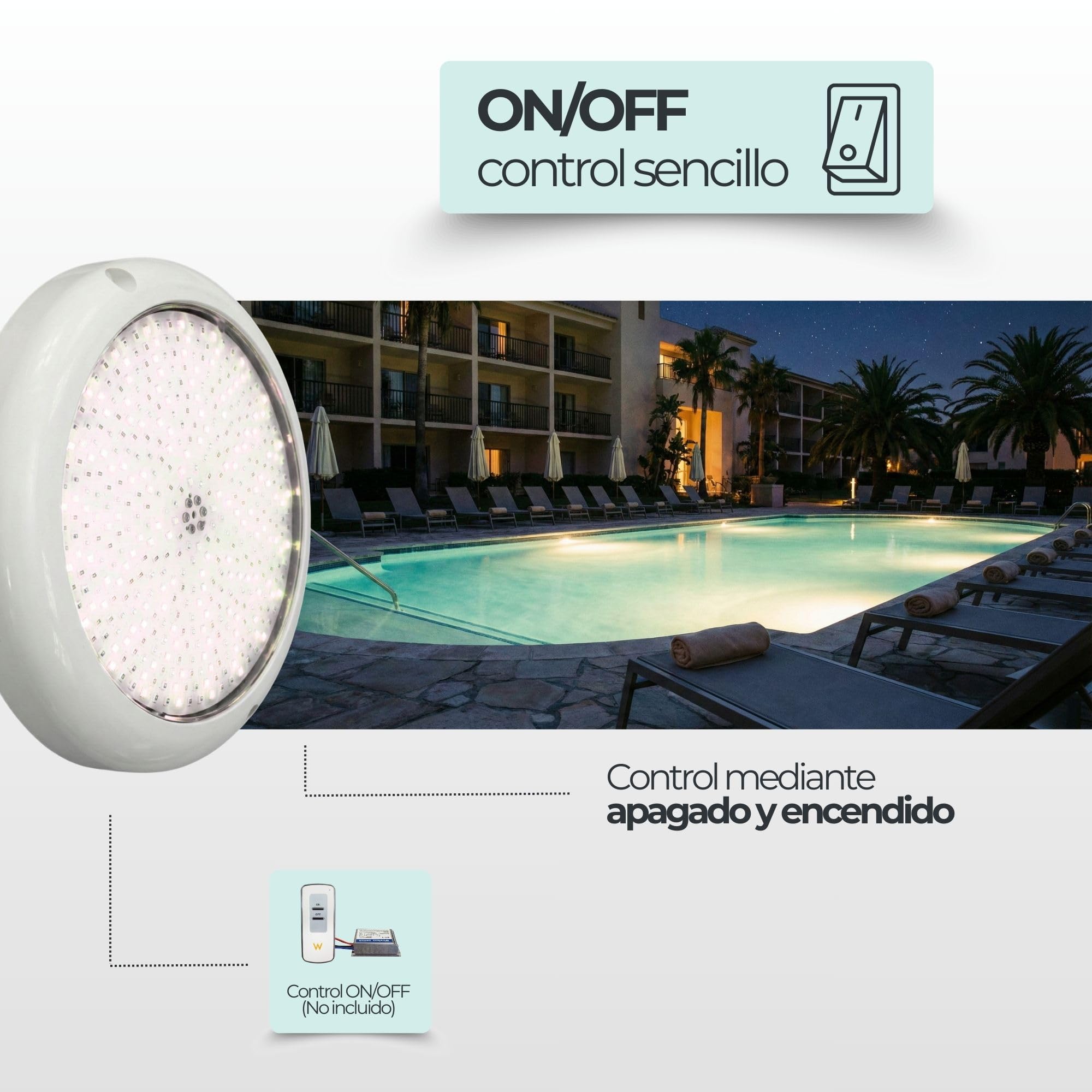 SWIMHOME Foco LED Piscina Mini Superficie Relleno Resina ABS Blanco Ø15cm 15W 12V Blanco Cálido 3000K