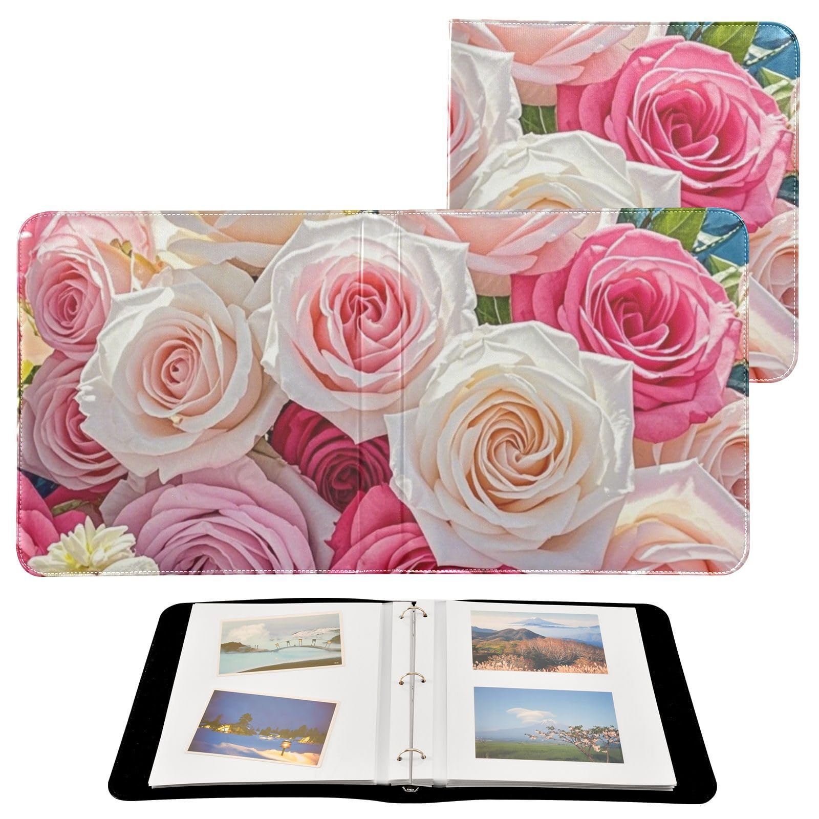 Photo Album 4x6, 5x7,6x8,Artificial Leather Photo Albums with 20 Detachable Sheets Rose Print for Family Wedding,Multi 24