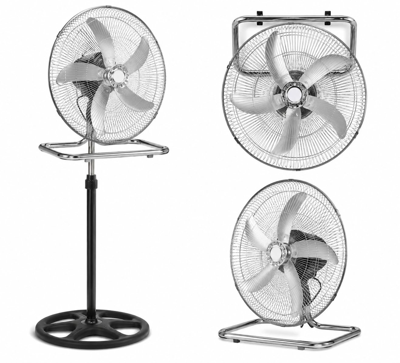 A.M.C. Ventilatore Manila 3 in 1 con Pale in Acciaio, Utilizzabile a Piantana Indipendente, Muro e Parete, Tavolo da Appoggio, Flusso d'Aria Potente, 3 Velocità Selezionabili, Silenzioso