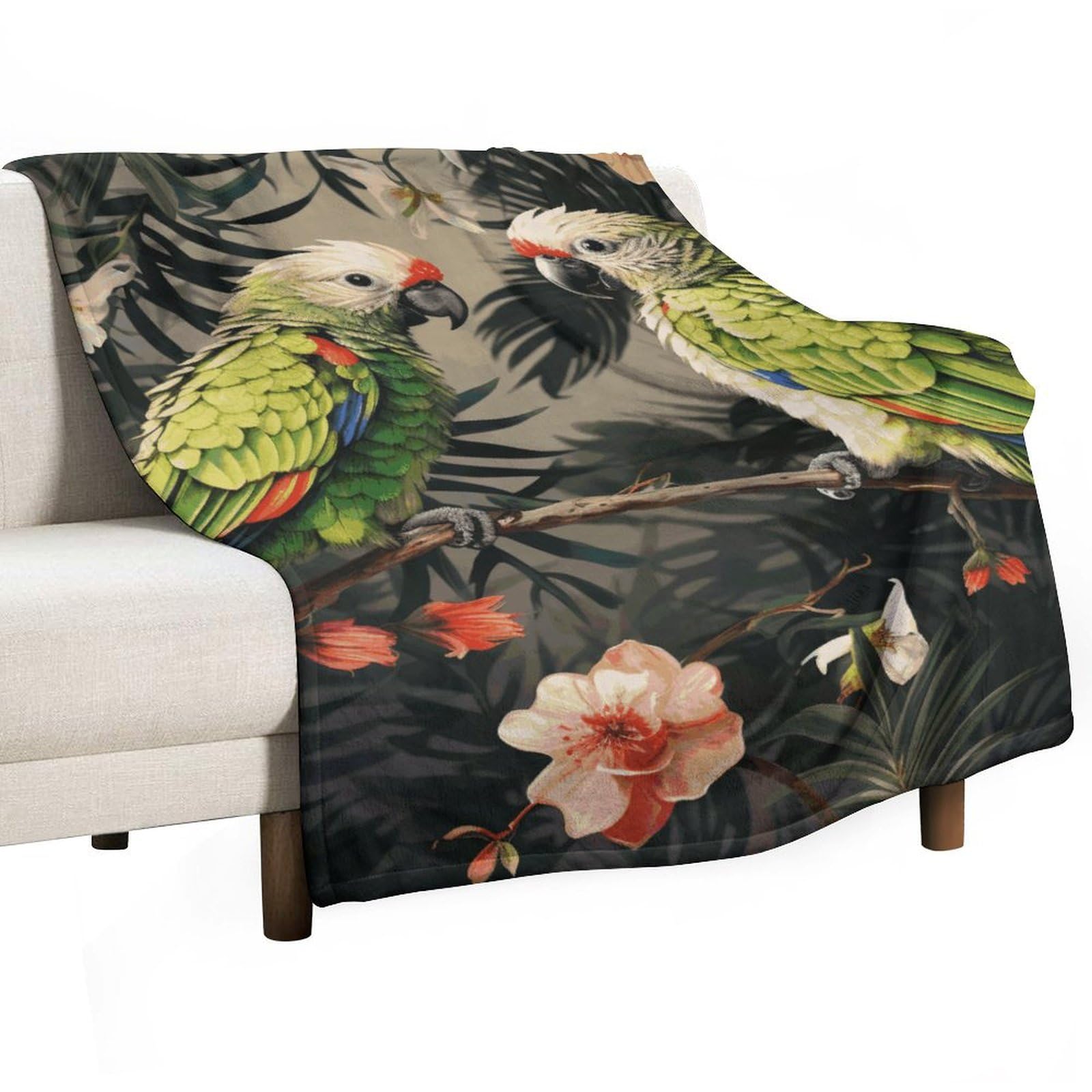 Couverture en flanelle perroquets vert olive plaid chaud quatre saisons 127x177cm