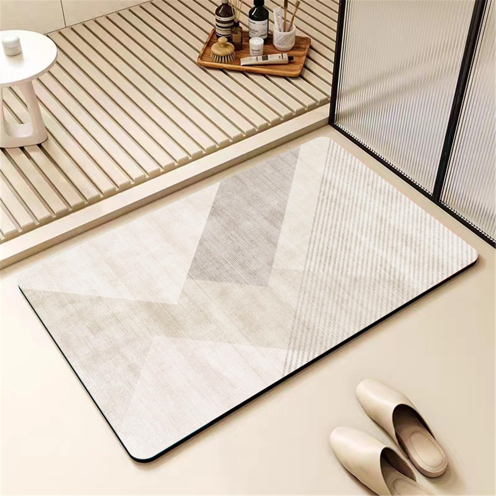 Alfombra Baño Secado Rápido Alfombrilla de Baño Antideslizante de Piedra Diatomita Súper Absorbente Alfombra Felpudo Suaves para bañera, Ducha y Cocina, Beige Nórdico (Beige,80x120cm)