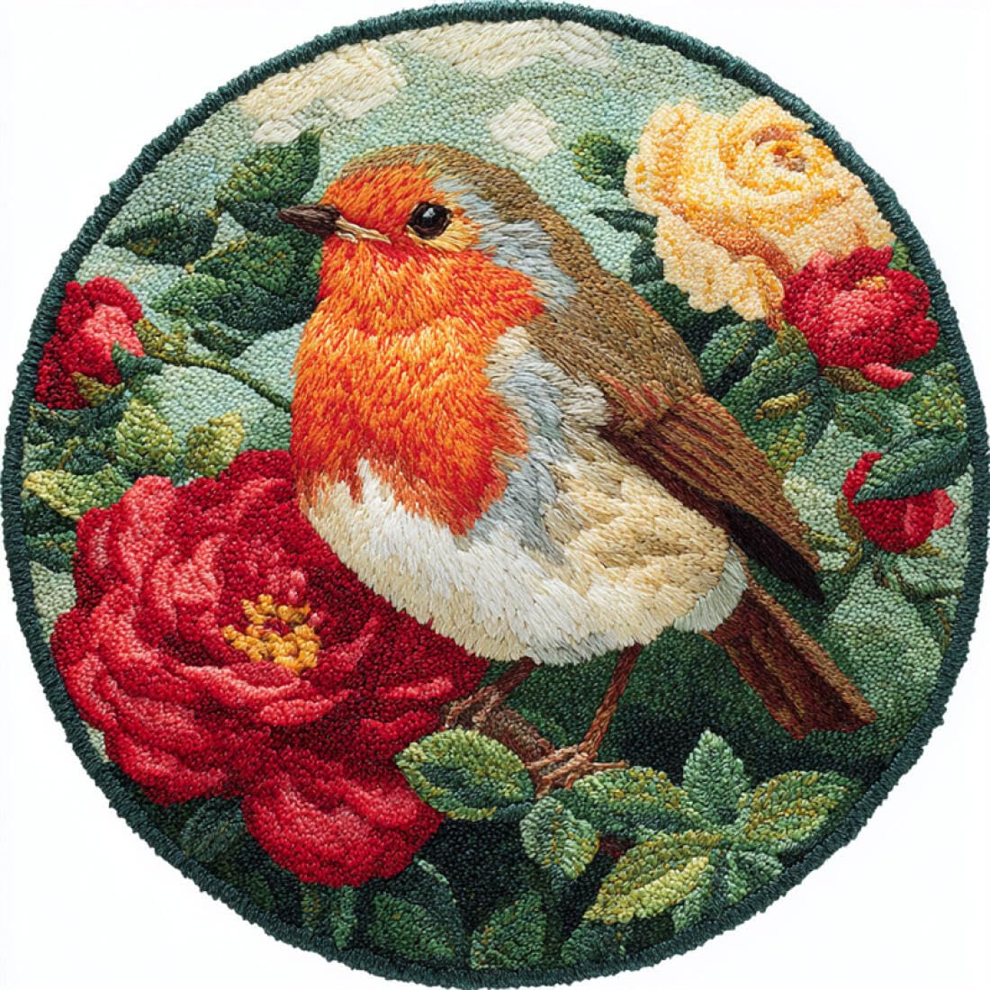 Rqwybcaxn DIY Rug Latch Hook Kits for Teens Animal Needlework Kit Birds and Flowers 80x80cm Round Tapestry with Crochet Hook Study Craft Gift