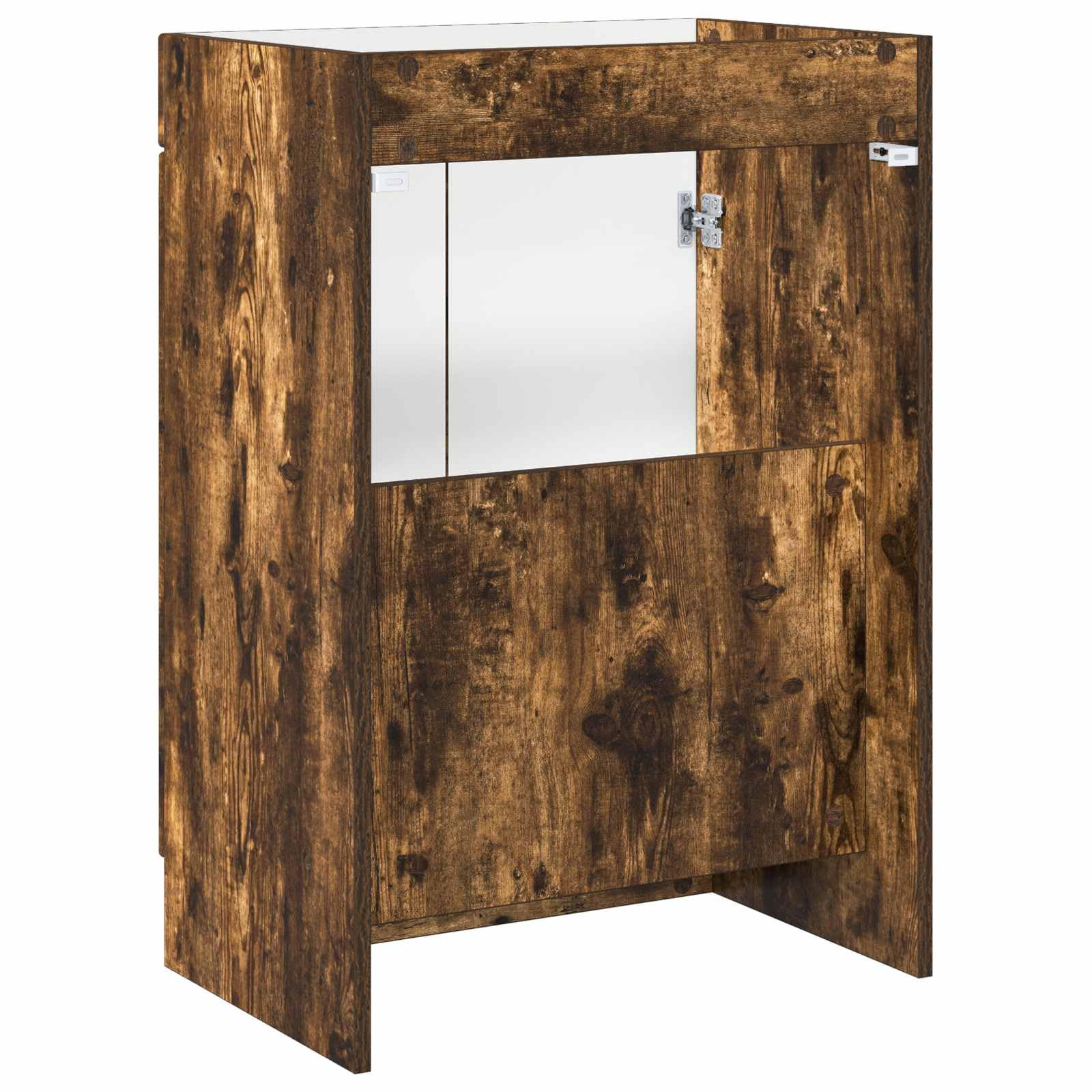 Mueble bajo lavabo 78,5 x 37,5 x 81 cm roble ahumado | Práctico mueble de baño de madera con dos puertas batientes y elegantes botones de metal negro.