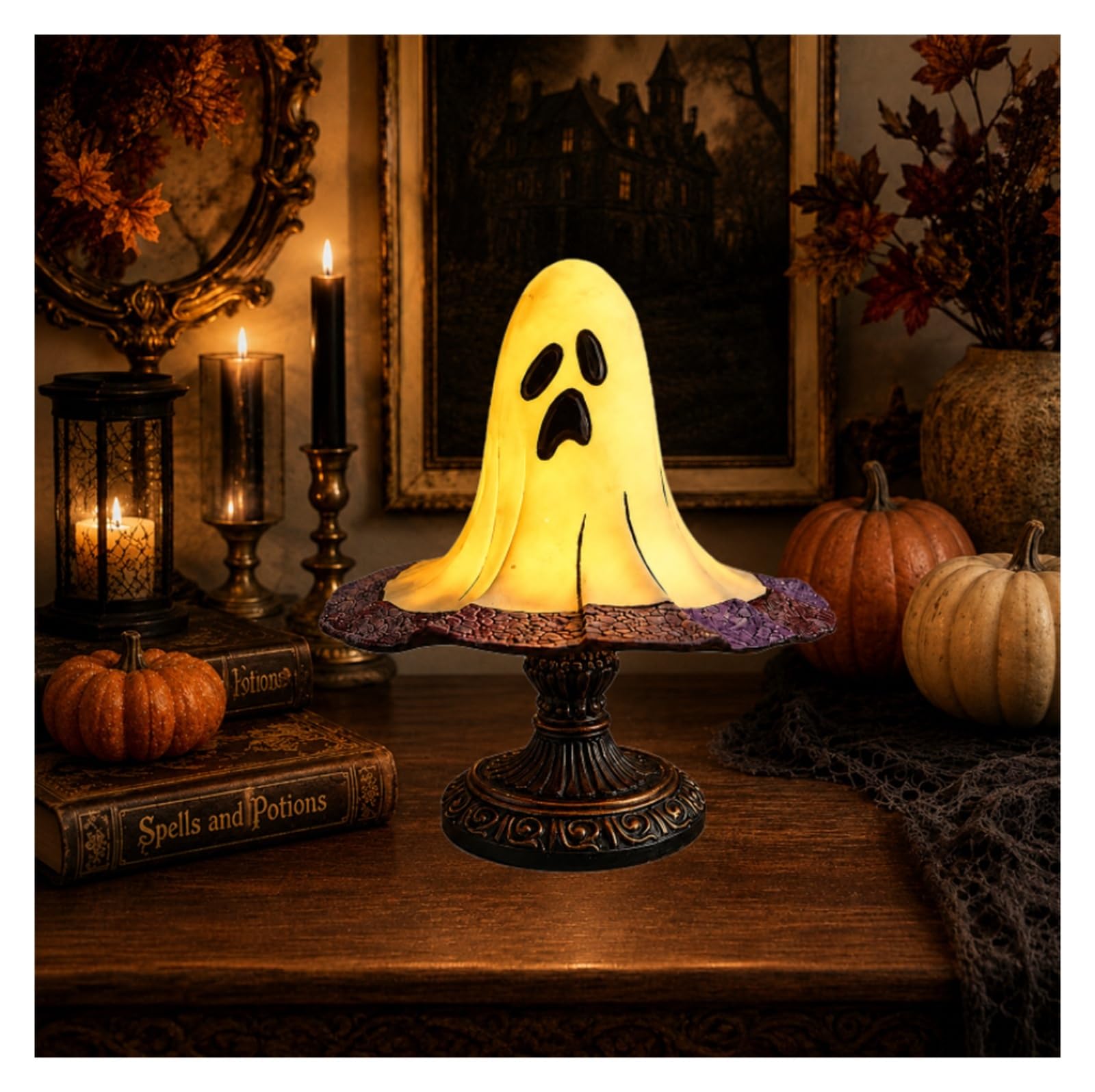 Halloween Pumpkin Lamp, Stained Glass Style USB Jack-O-Lantern Light