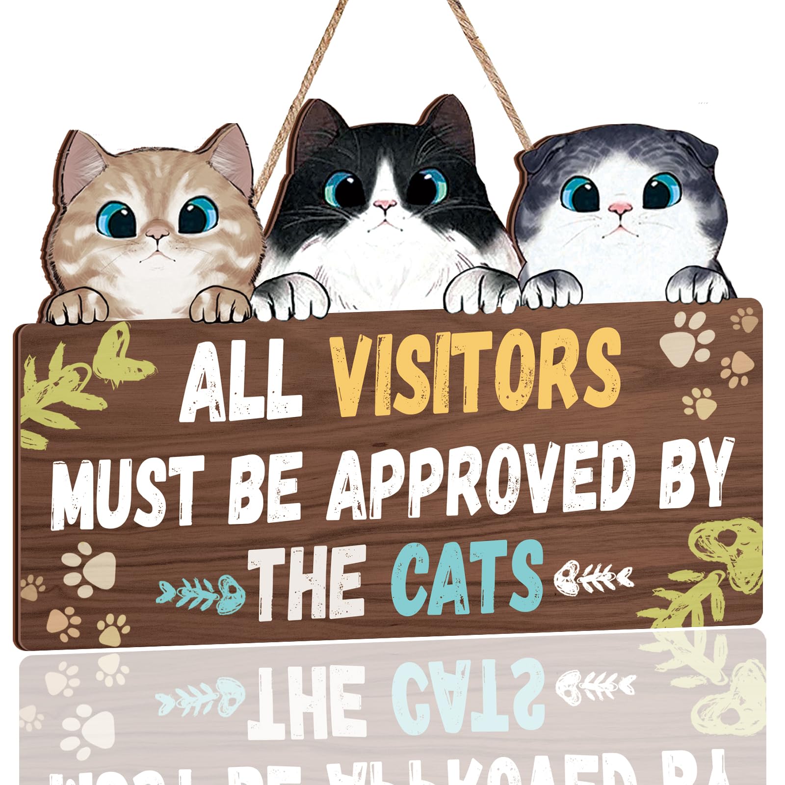 ANHUIB Cat Signs,Pet Welcome Door Signs,Cat Sign Decor For Cat Lovers,All Visitors Must Be Approved By The Cat Sign,Kitty Kitten Wall Art,Gifts For Cat Lovers,Cat Welcome Wood Plaque for Home Decor