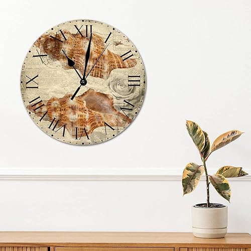Miniatura 197 de ArogGeld Reloj de pared con diseño de estrella de mar antigua francesa, de cloruro de polivinilo, con números romanos, de 10 pulgadas, funciona