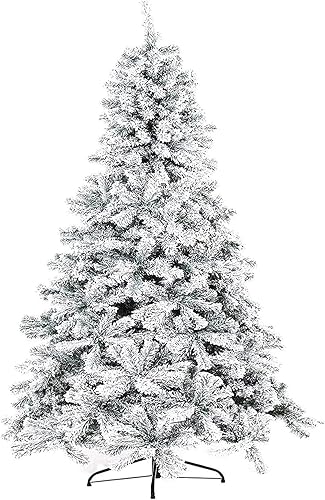 Oakmont - Árbol de nieve artificial de Navidad de 6 pies, árbol completo de Navidad con bisagras para decoración navideña, con soporte de metal, 800
