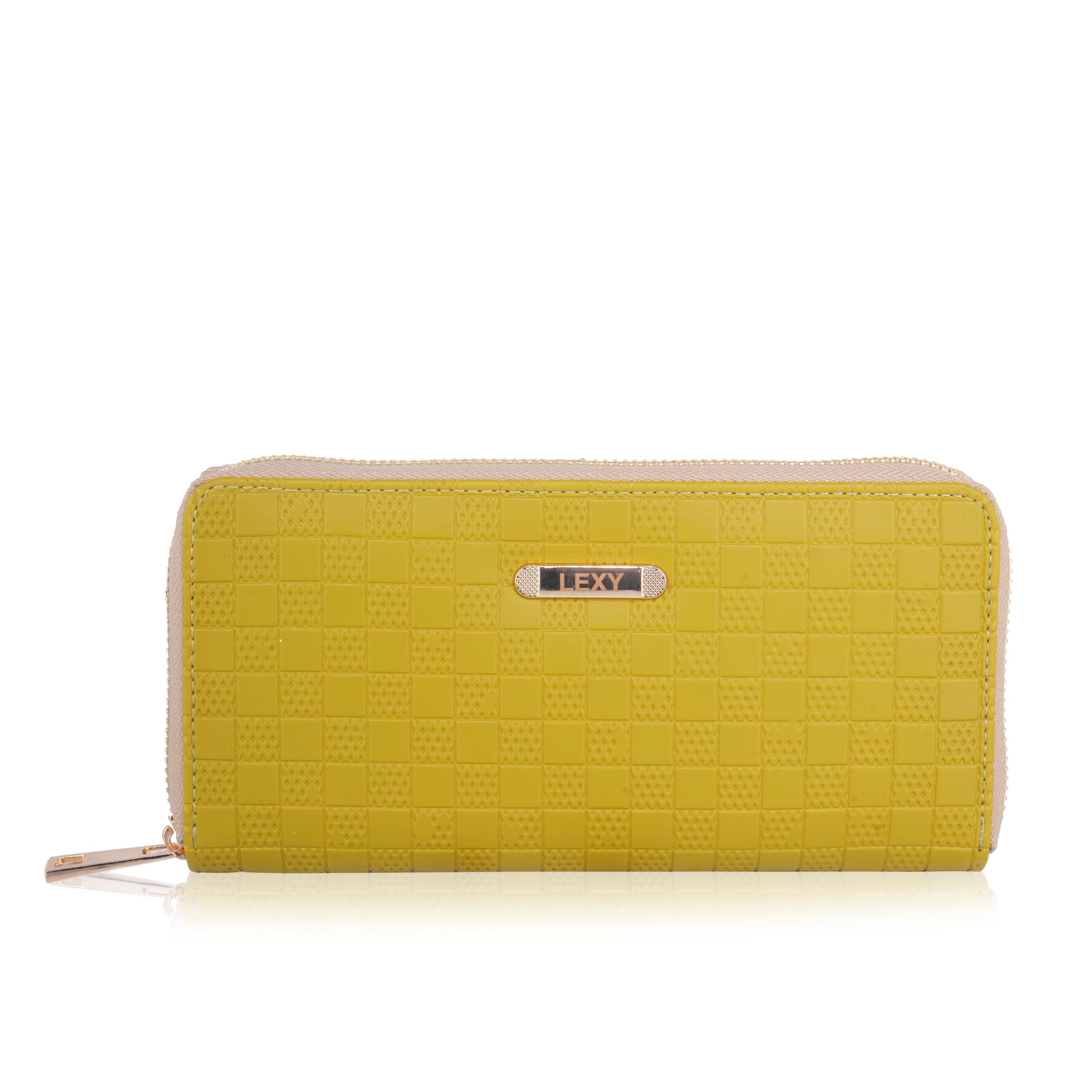 Women Zip Around Wallet Large Capacity Card Holder Clutch Premium Textured Design Ladies Purse Gift for Women (Mustard Yellow)-image-5