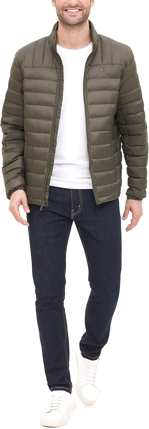 Tommy Hilfiger Men's Lightweight Water Resistant Packable Down Puffer Jacket (Standard and Big & Tall), Olive, X-Large Tall - Image 6