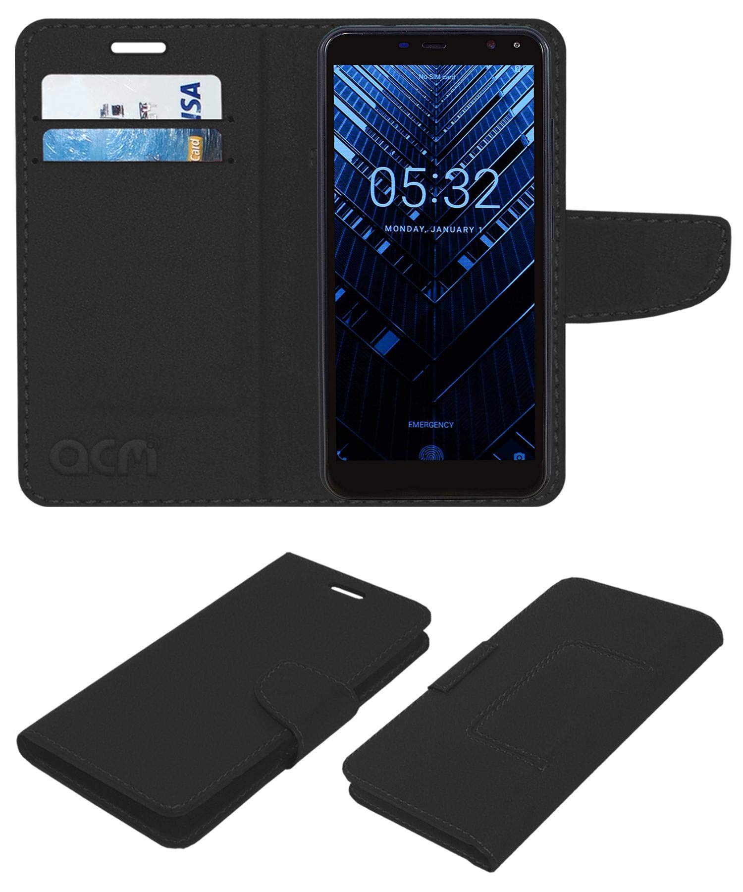 ACM Leather Flip Wallet Front & Back Case Compatible with Tennzo T1 Mobile Cover Black