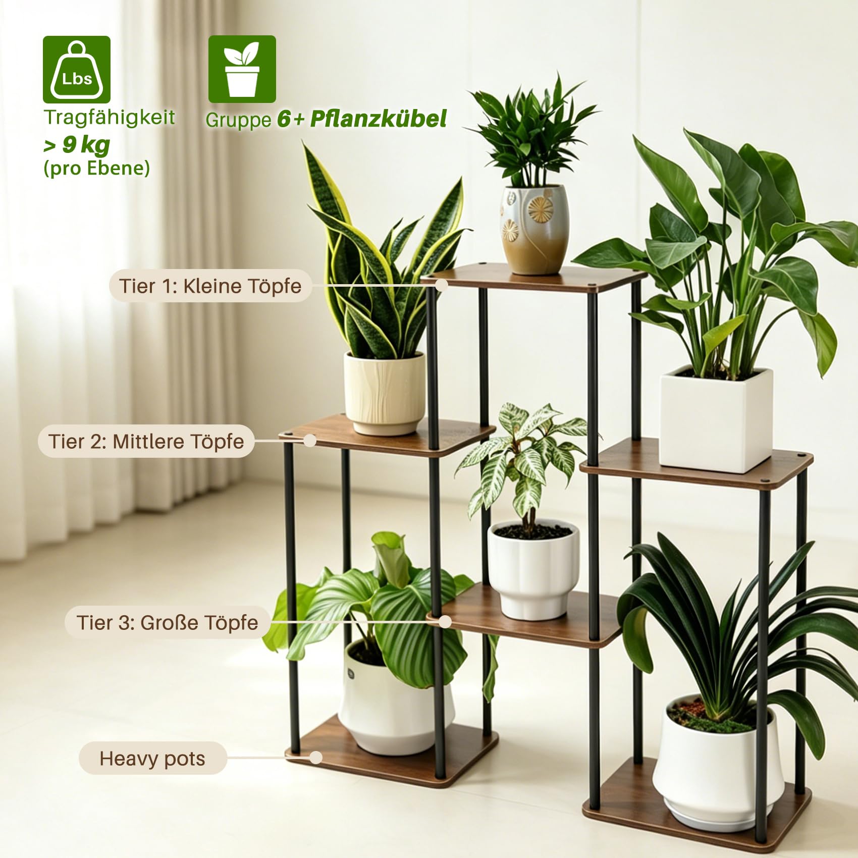 Pflanzenständer für den Innenbereich, 6-stöckiges, 71 cm hohes Pflanzenregal aus Holz für mehrere Pflanzen, großes Blumenständer-Regal im Leiterdesign für den Außenbereich, geeignet für Wohn