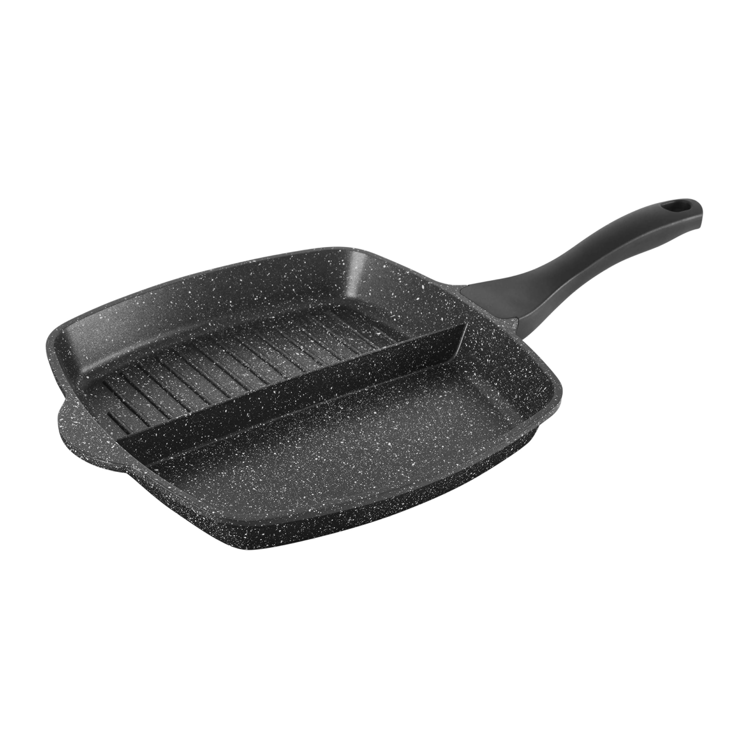 Sitram 716947 Padella 2 sezioni 26 x 26 cm per friggere e grigliare allo stesso tempo - Ghisa di alluminio nero - Padella antiaderente compartimentata - manico bakelite termoresistente - tutti i