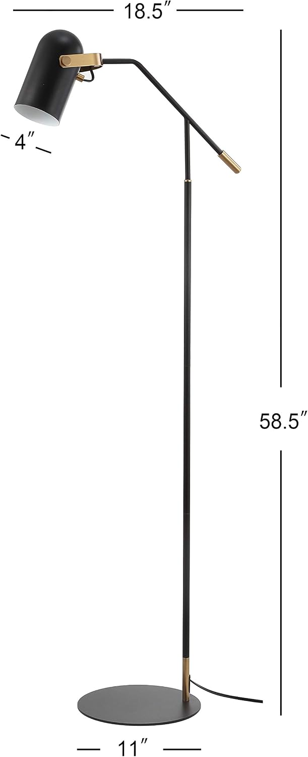 JONATHAN Y 58.5" Black/Brass Gold Metal LED Floor Lamp, Adjustable Task Lamp with Levered Arm and Spotlight Shade, Mid-Century Modern Design for Living Room, LED Bulb Included JYL6117A